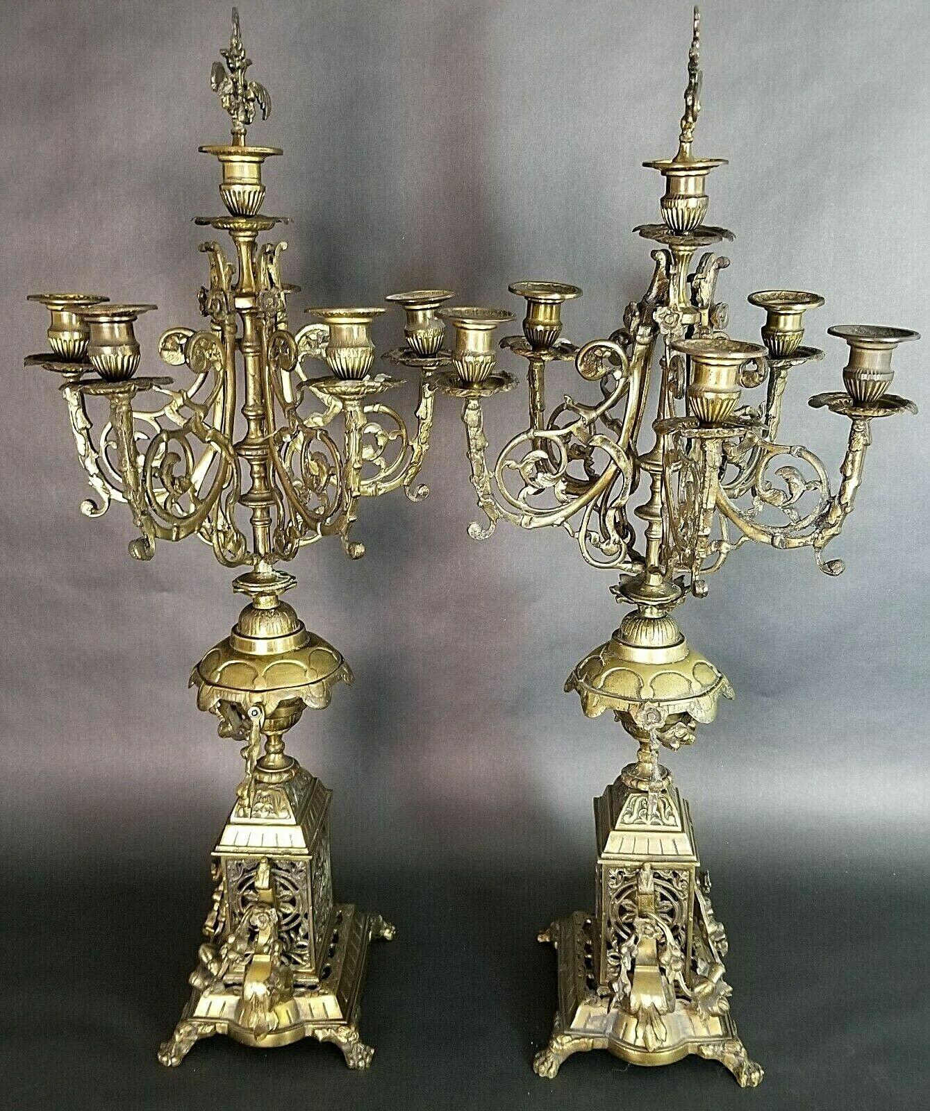 Unknown Antique Italian Ornate Bronze French Louis XV Rococo 6 Point Candelabras For Sale