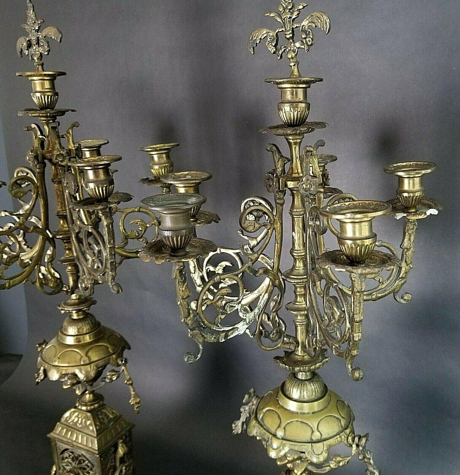 20th Century Antique Italian Ornate Bronze French Louis XV Rococo 6 Point Candelabras For Sale