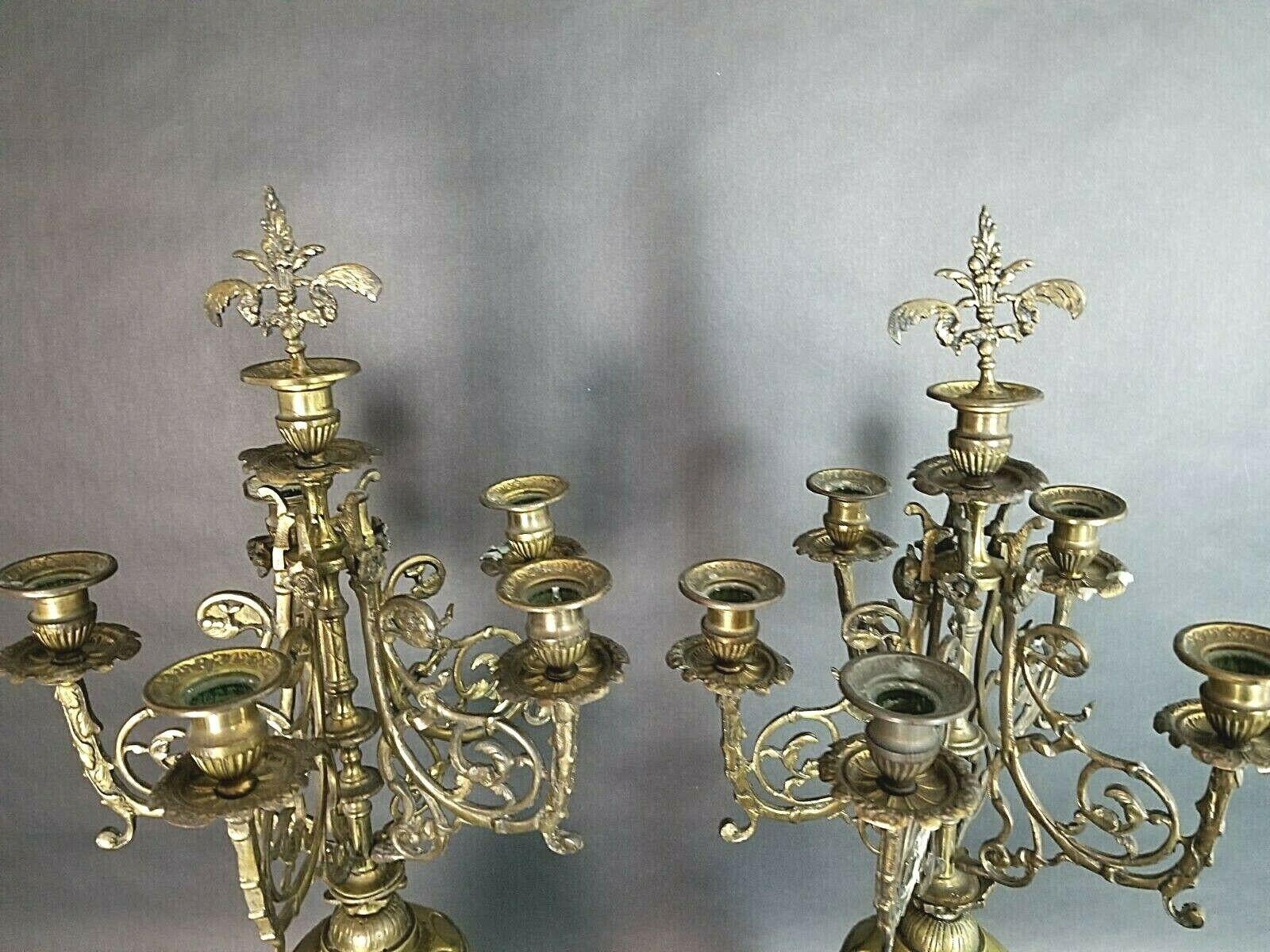 Brass Antique Italian Ornate Bronze French Louis XV Rococo 6 Point Candelabras For Sale