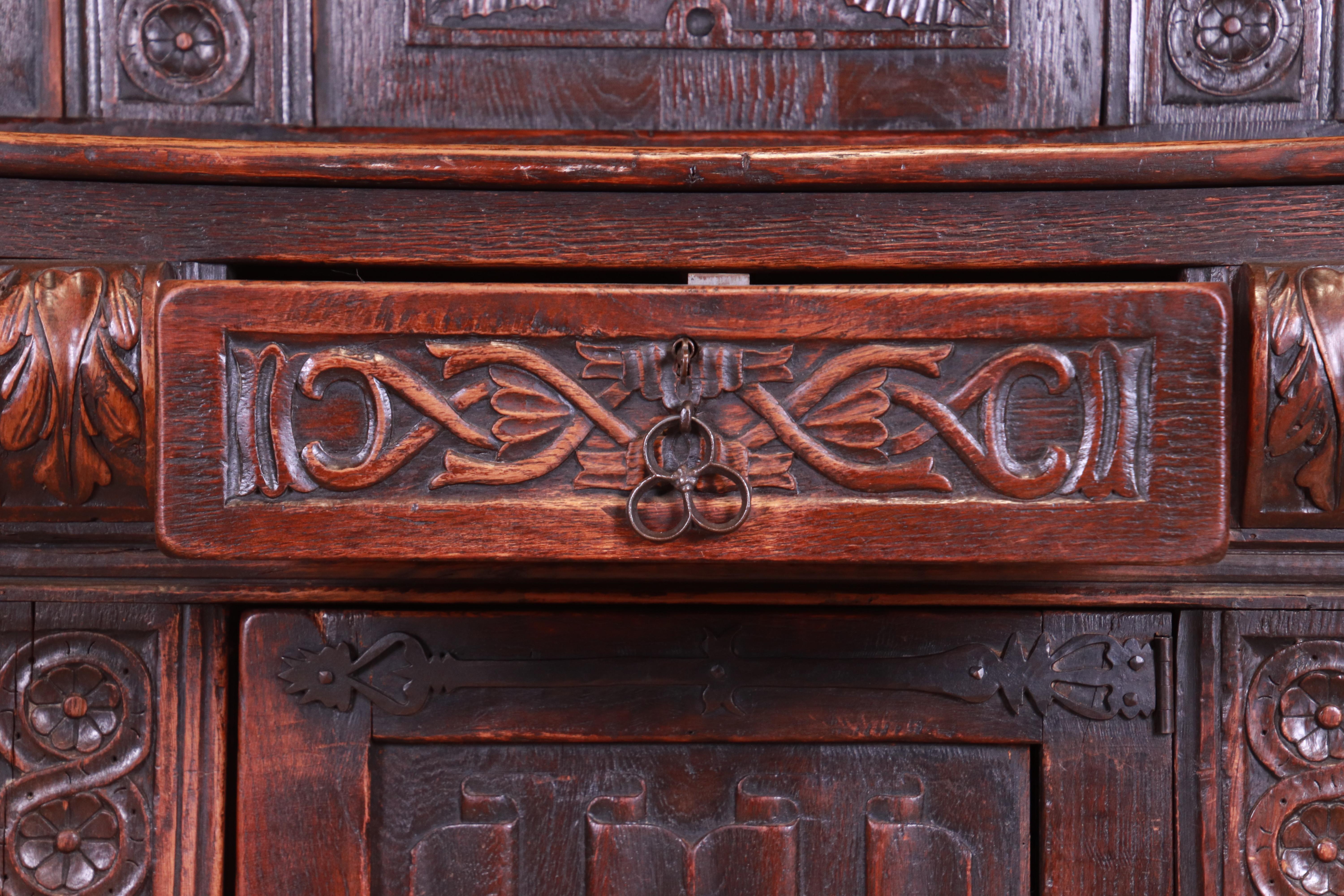 Antique Italian Ornate Carved Oak Sideboard or Bar Cabinet, circa 1800 3