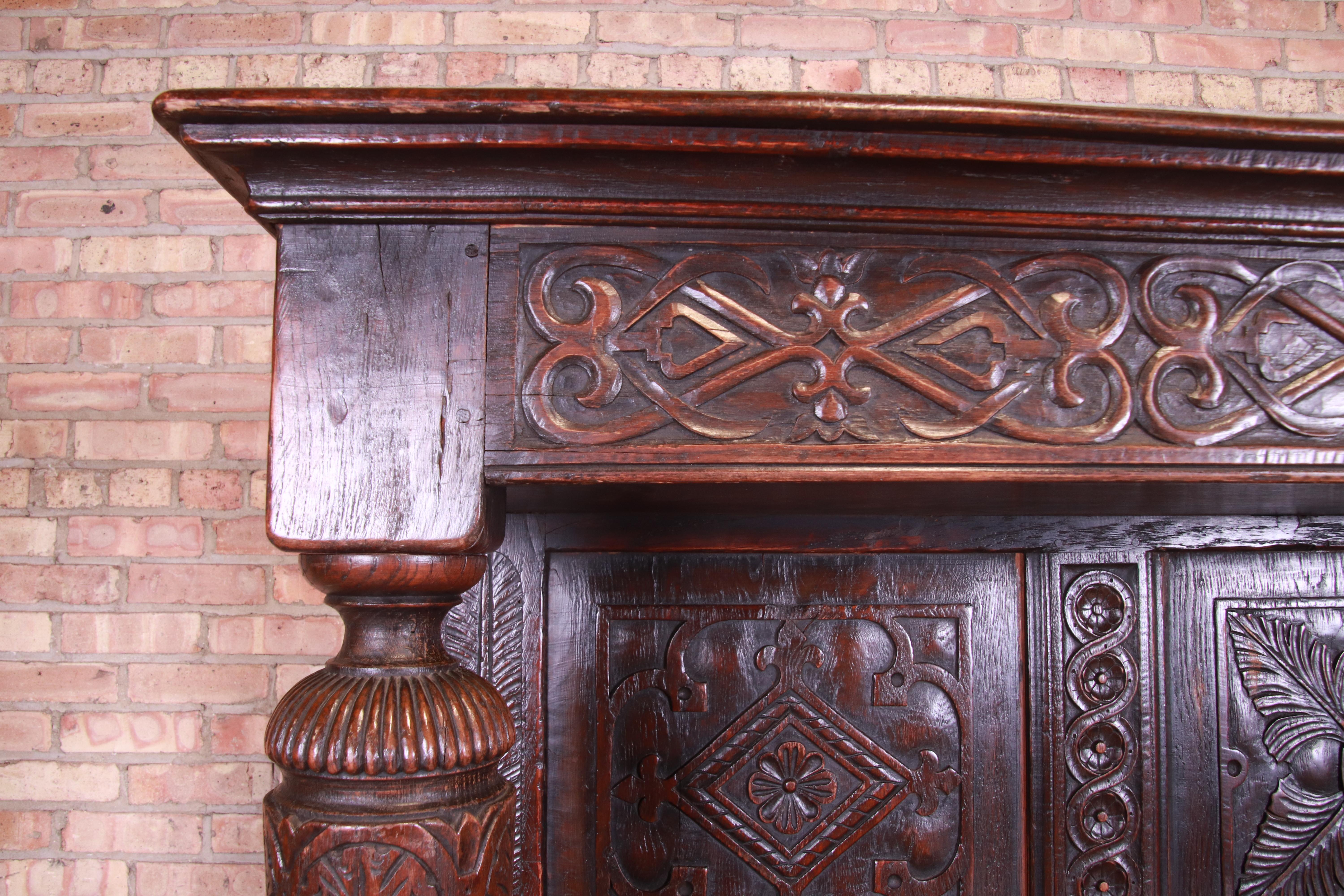 Antique Italian Ornate Carved Oak Sideboard or Bar Cabinet, circa 1800 7