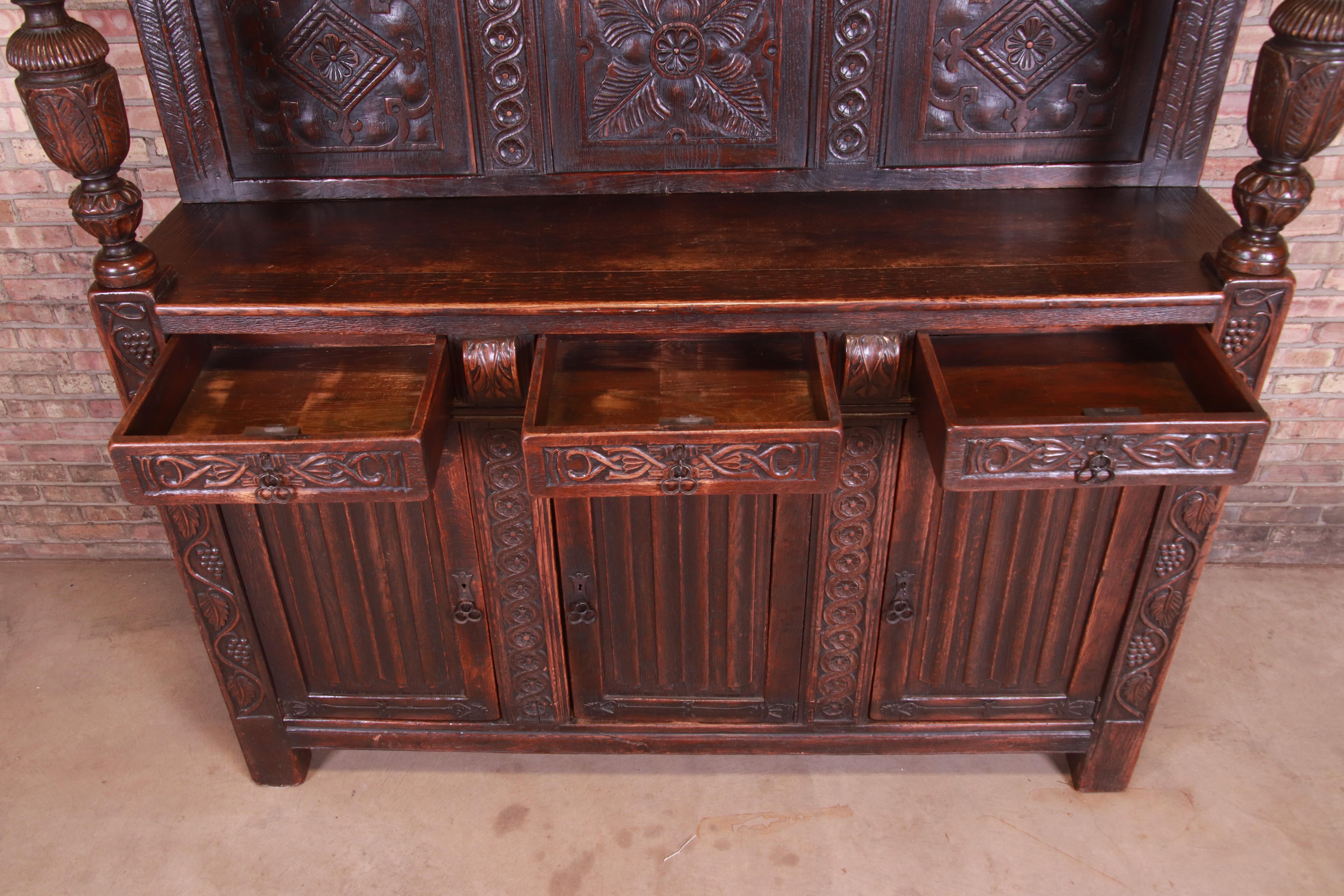 Antique Italian Ornate Carved Oak Sideboard or Bar Cabinet, circa 1800 1