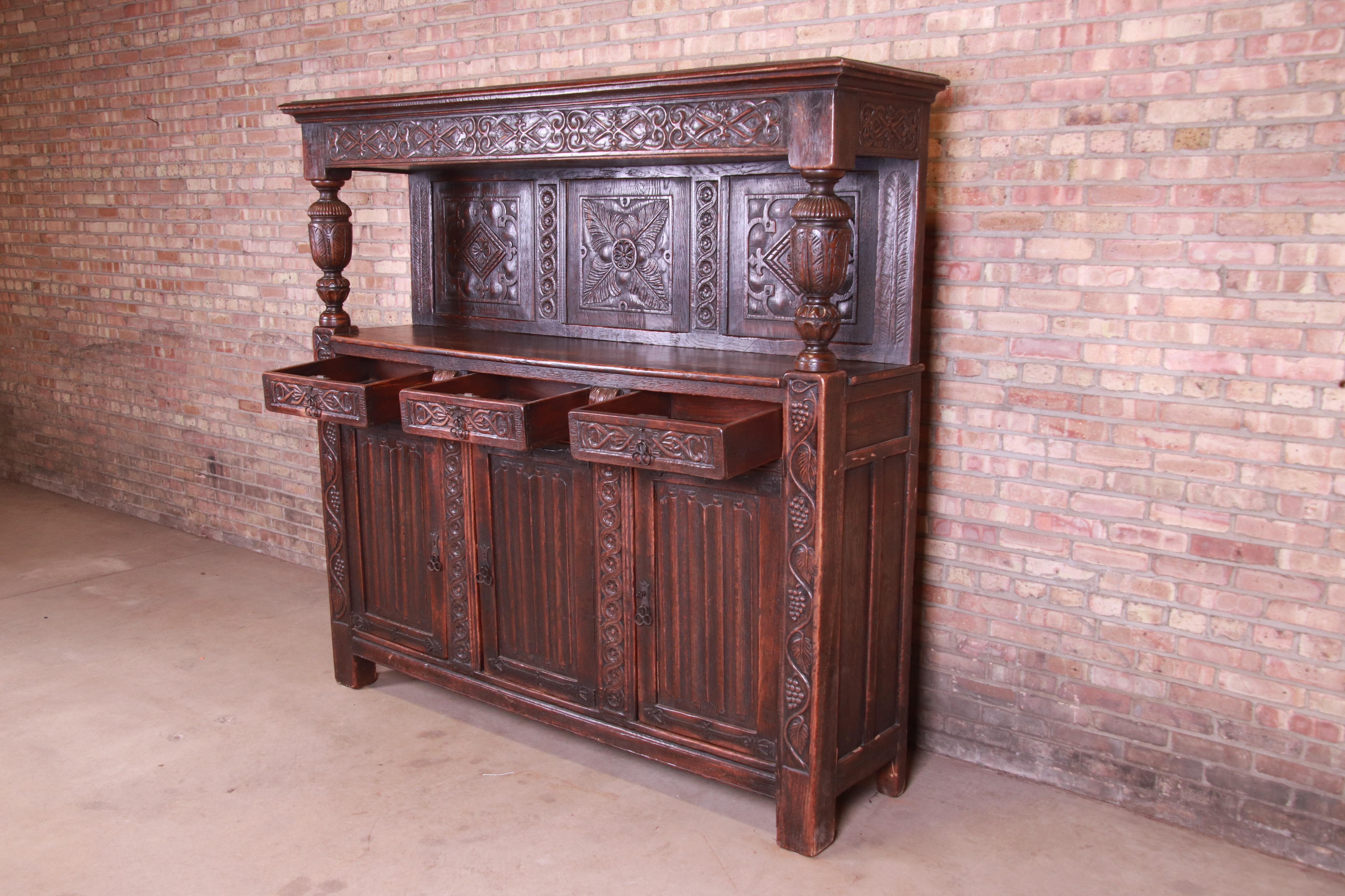 Antique Italian Ornate Carved Oak Sideboard or Bar Cabinet, circa 1800 2