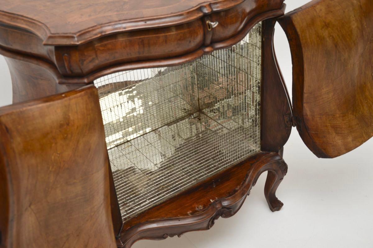 Mirror Antique Italian Oyster Veneer Bombe Cabinet For Sale