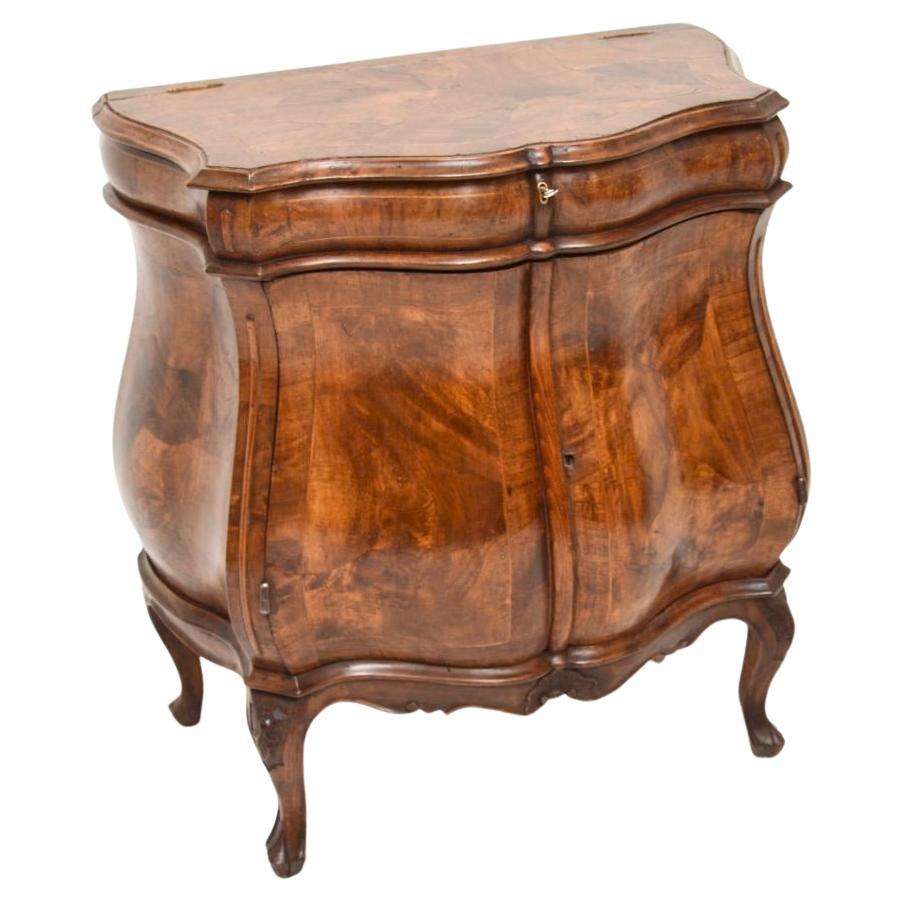 Antique Italian Oyster Veneer Bombe Cabinet For Sale