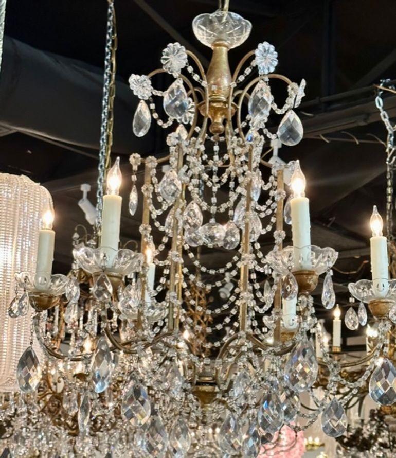 Antique Italian Pagoda form beaded crystal chandeliers with 6 lights.  Covered in glistening crystals.  A classic beautiful look!! Note: Price listed is for one.