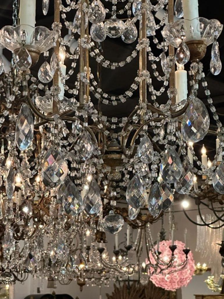 20th Century Antique Italian Pagoda Form Beaded Crystal 6 Light Chandeliers For Sale