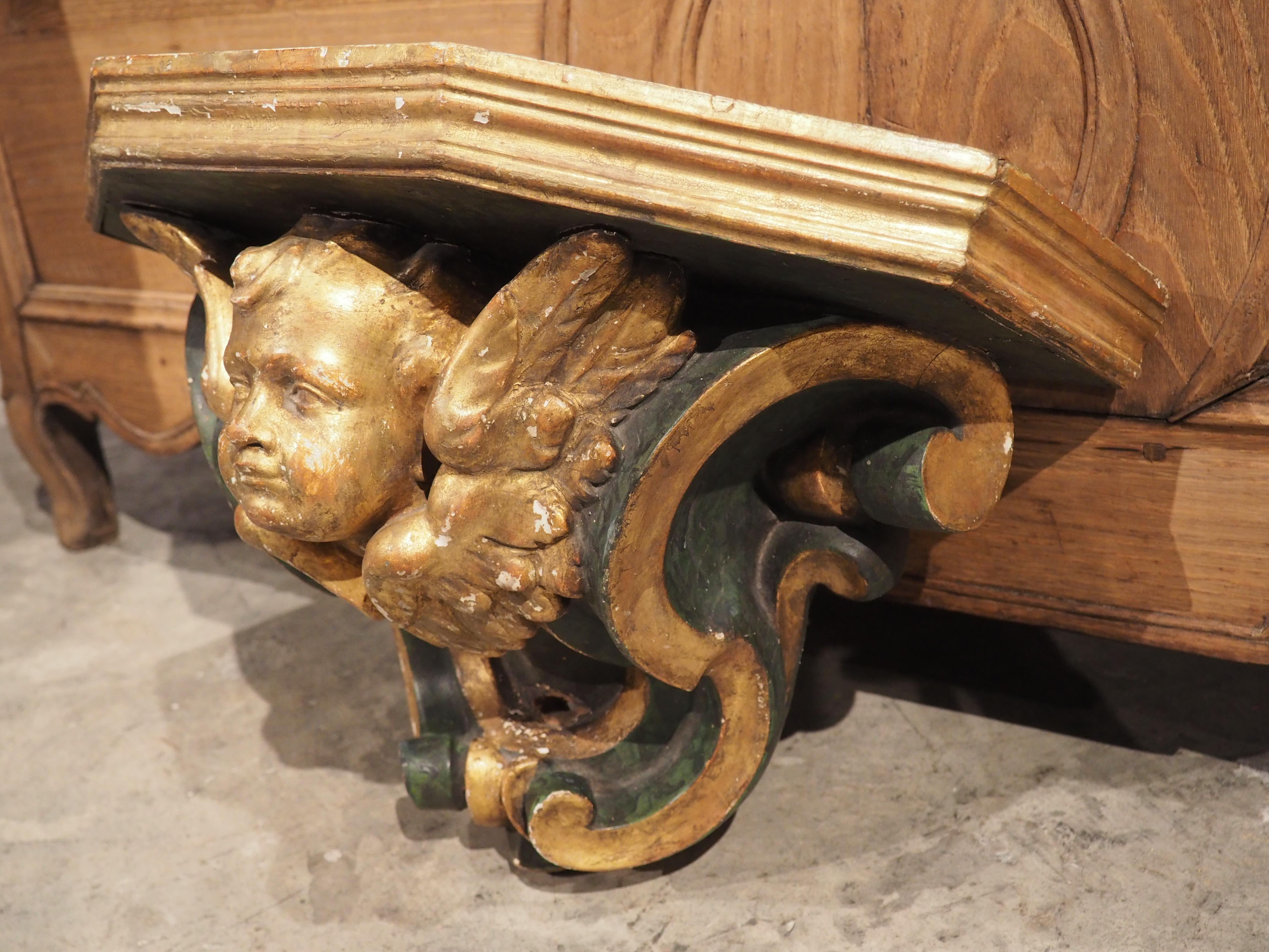 Antique Italian Painted and Giltwood Cherub Wall Bracket, circa 1850 For Sale 4