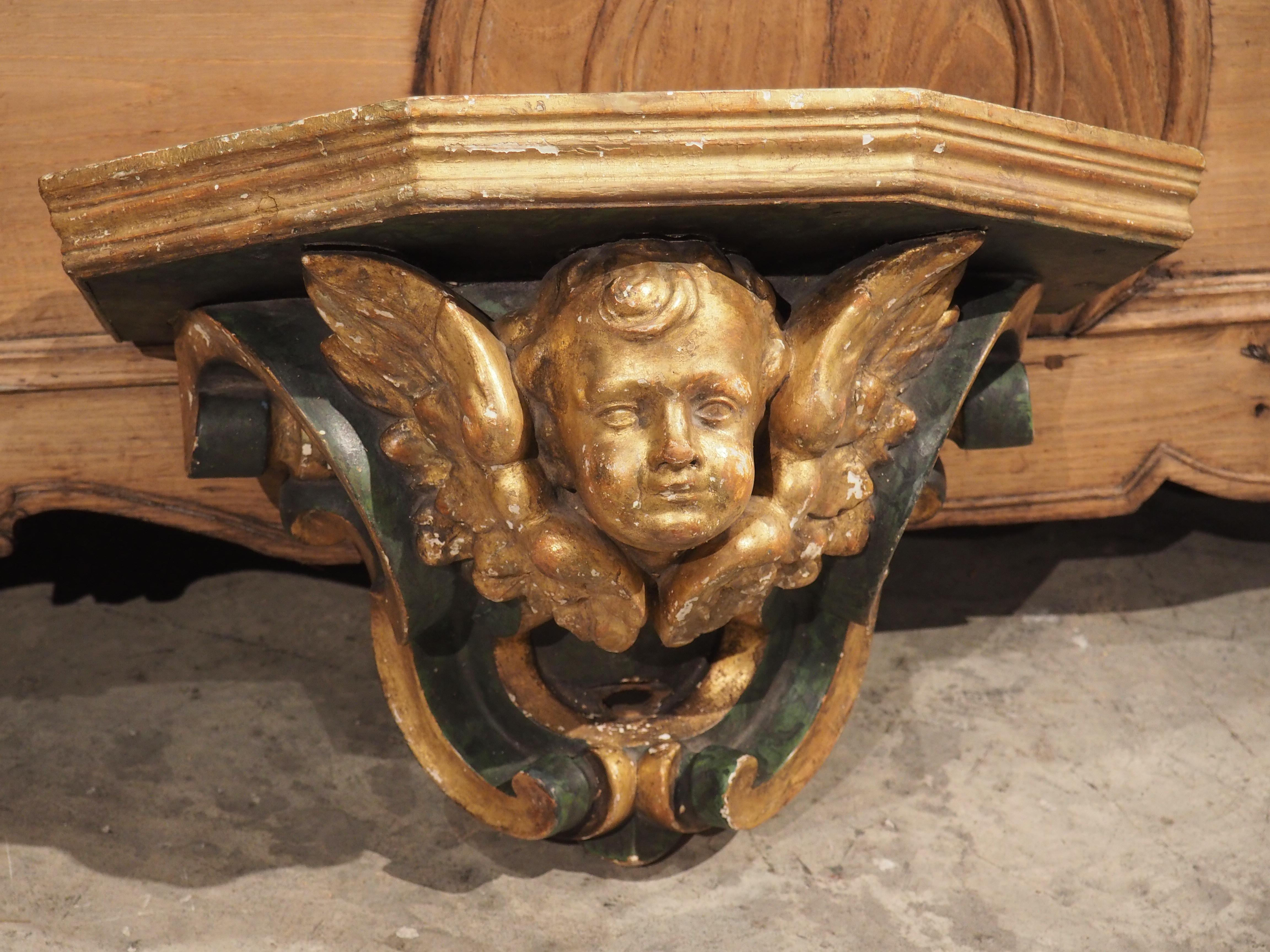 Antique Italian Painted and Giltwood Cherub Wall Bracket, circa 1850 For Sale 6