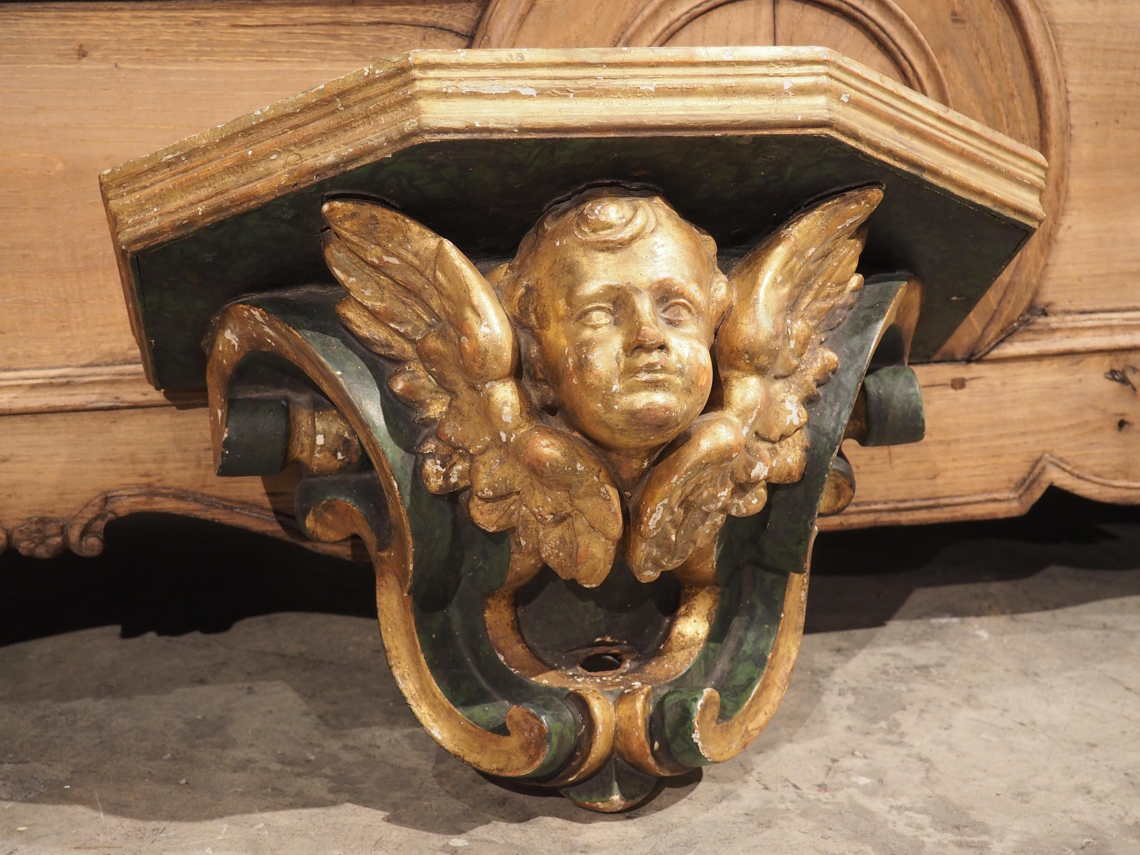 Antique Italian Painted and Giltwood Cherub Wall Bracket, circa 1850 For Sale 7