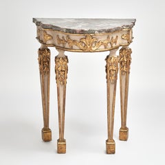 Antique Italian Painted and Parcel Gilt Marble Top Console