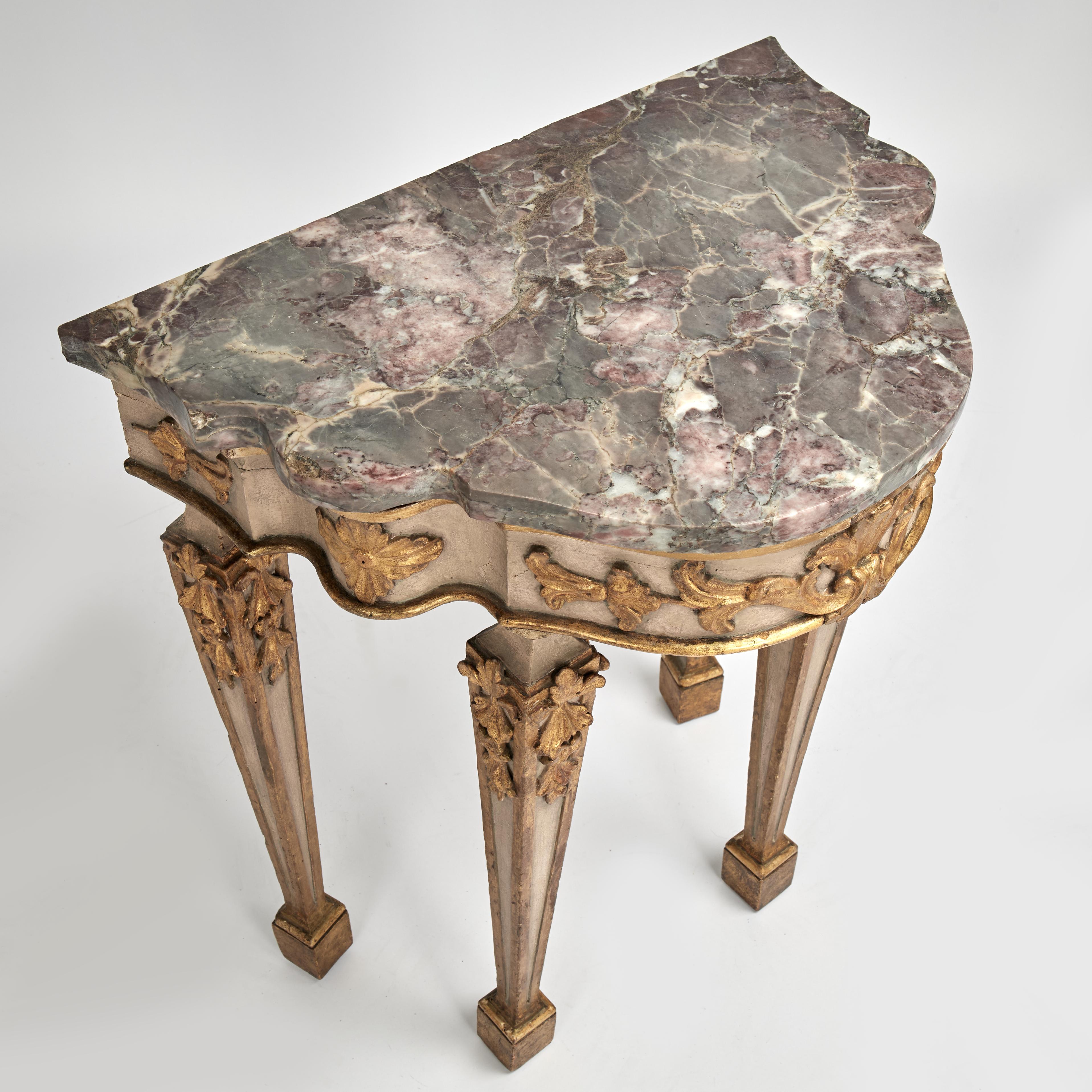 18th Century and Earlier Antique Italian Painted and Parcel Gilt Marble Top Console For Sale