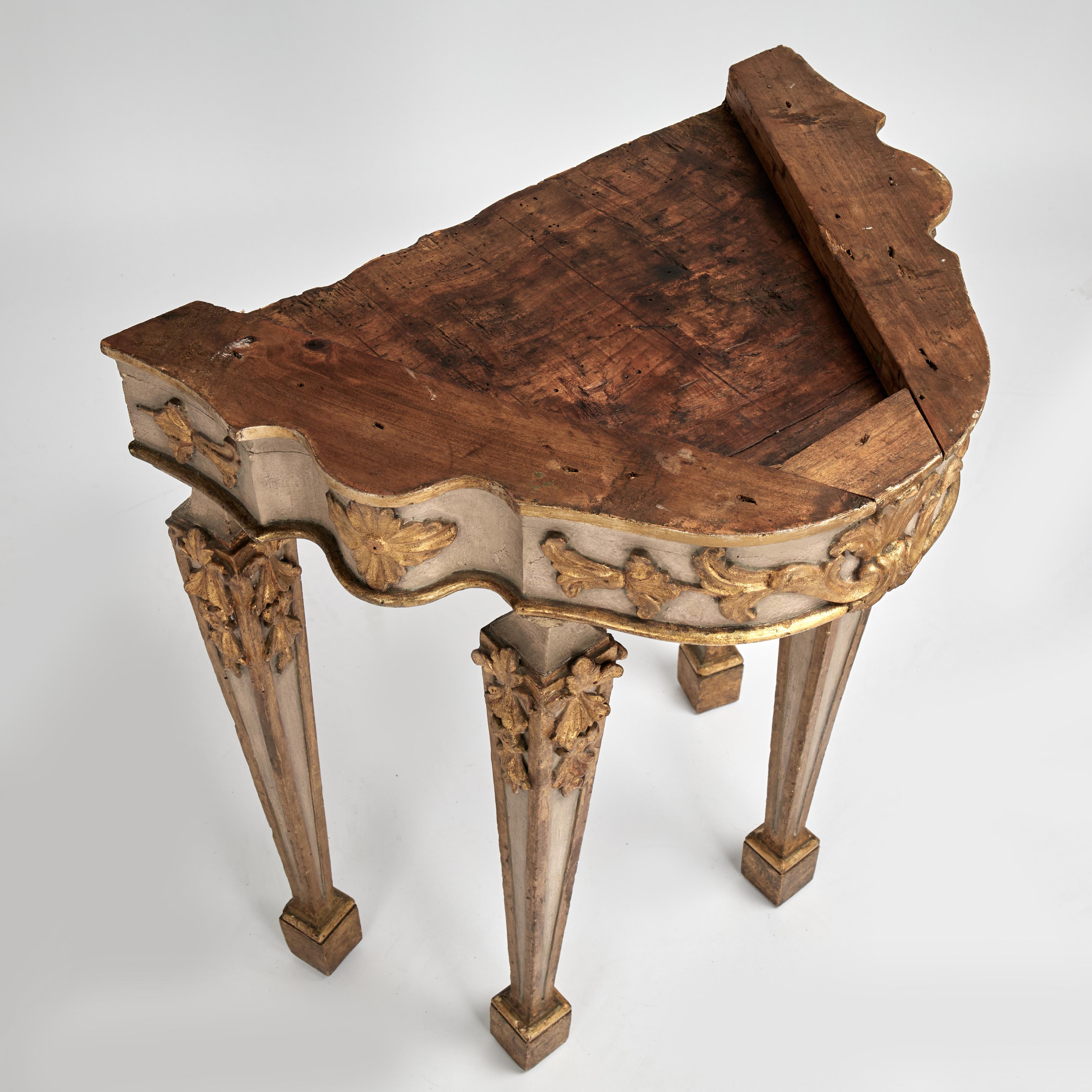 Antique Italian Painted and Parcel Gilt Marble Top Console For Sale 1