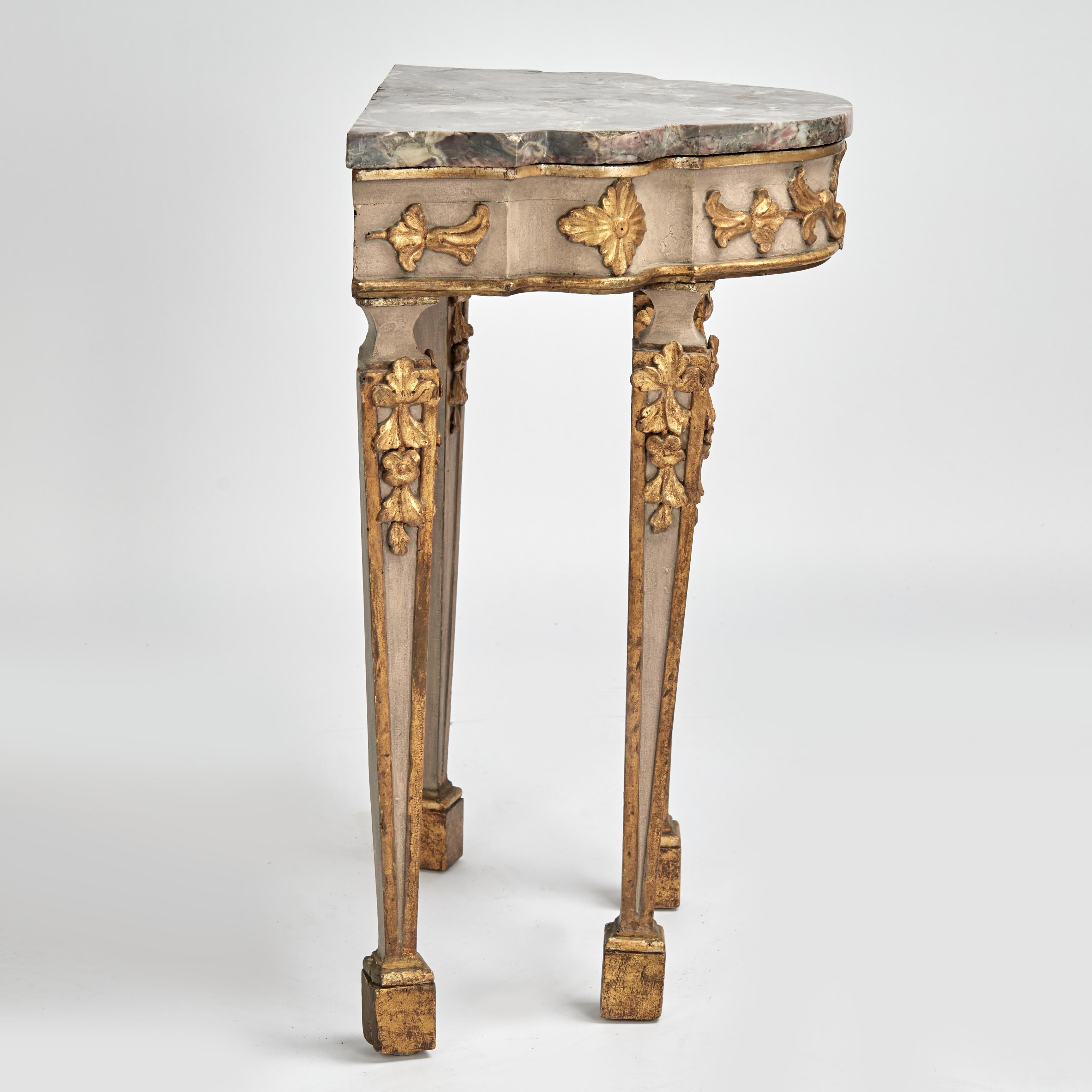 Antique Italian Painted and Parcel Gilt Marble Top Console For Sale 2