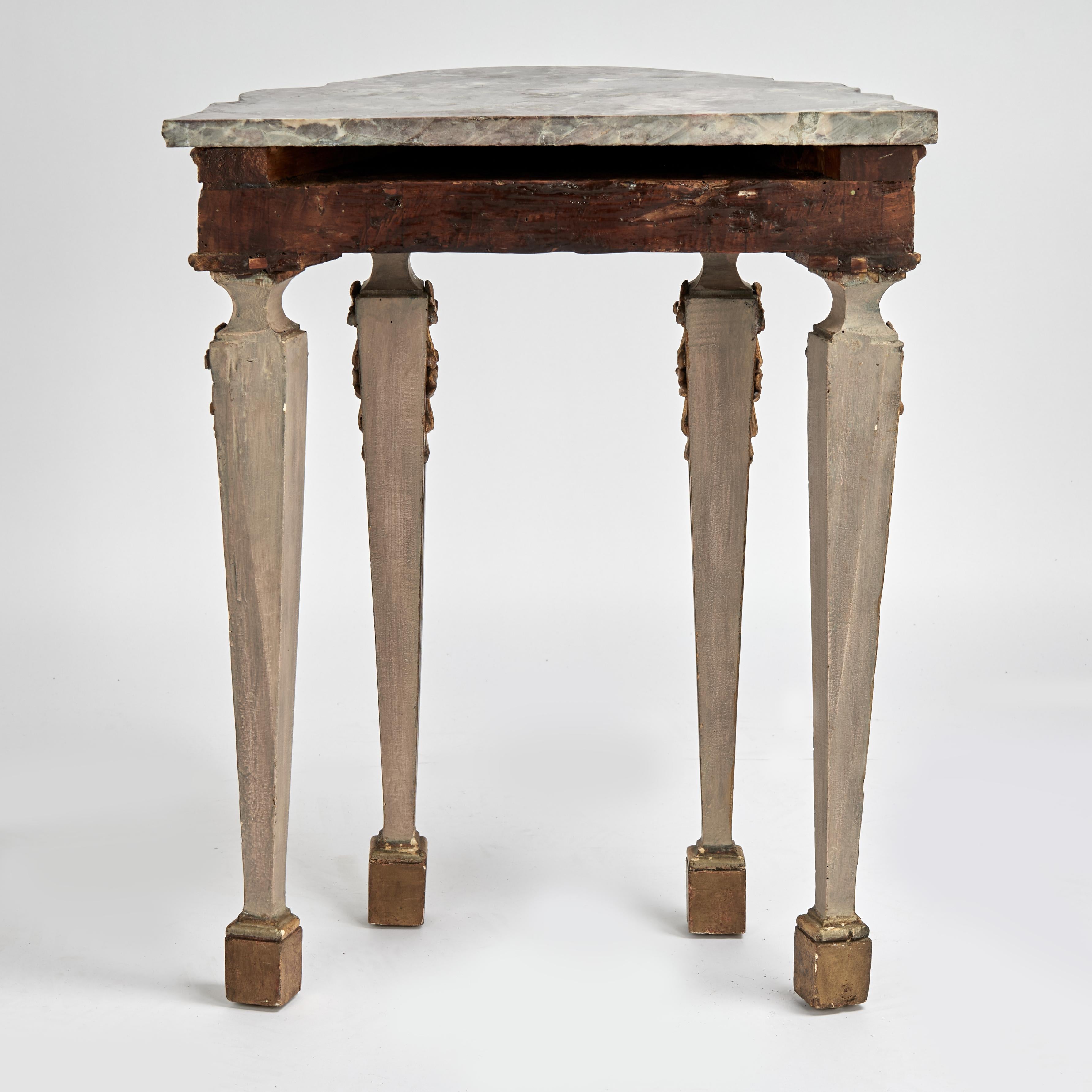 Antique Italian Painted and Parcel Gilt Marble Top Console For Sale 3