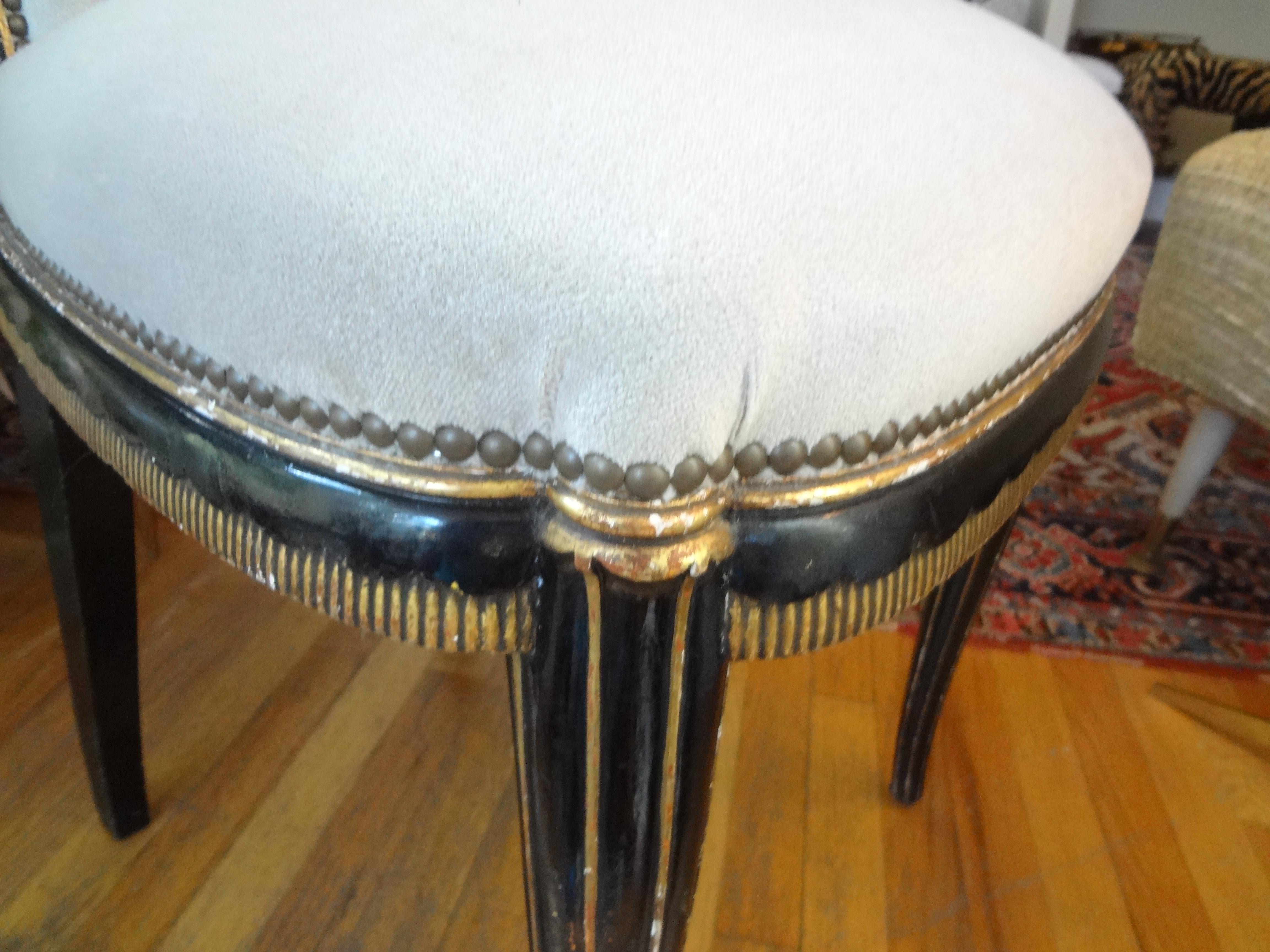 Velvet Antique Italian Painted and Parcel-Gilt Slipper Chair