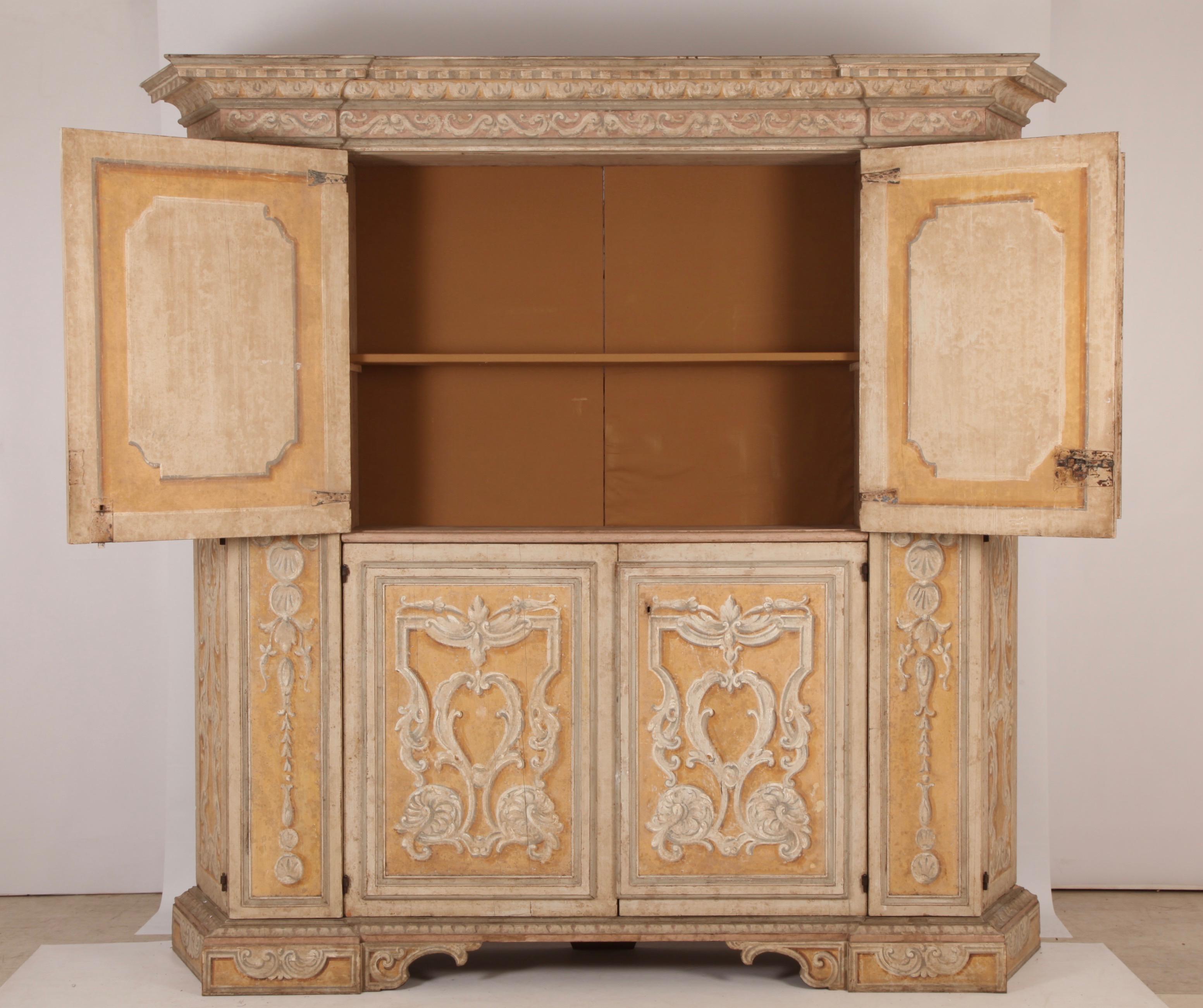 Rococo Revival Antique Italian Painted Cabinet from Tuscany