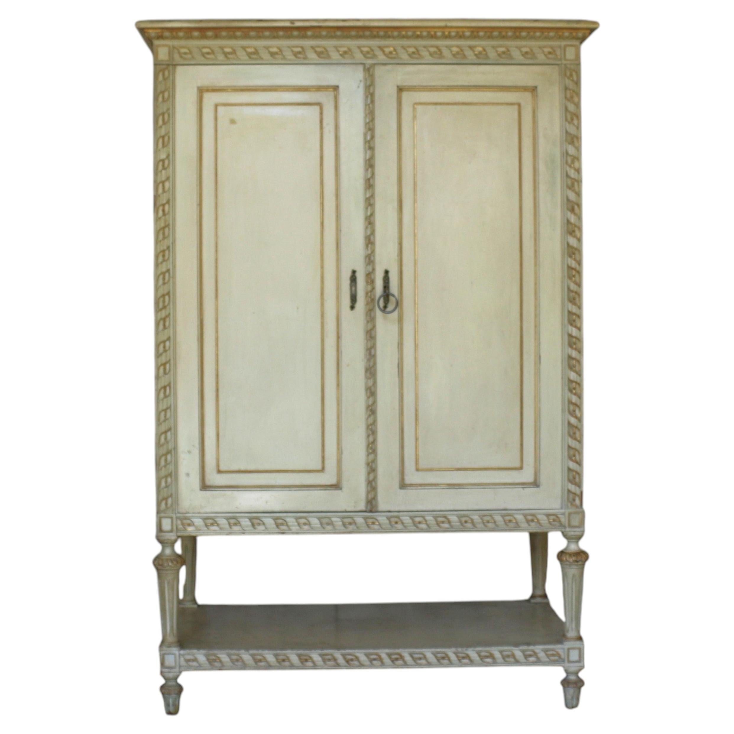 Antique Italian Painted Cabinet With Gold Leaf Accents, Circa 1930s
