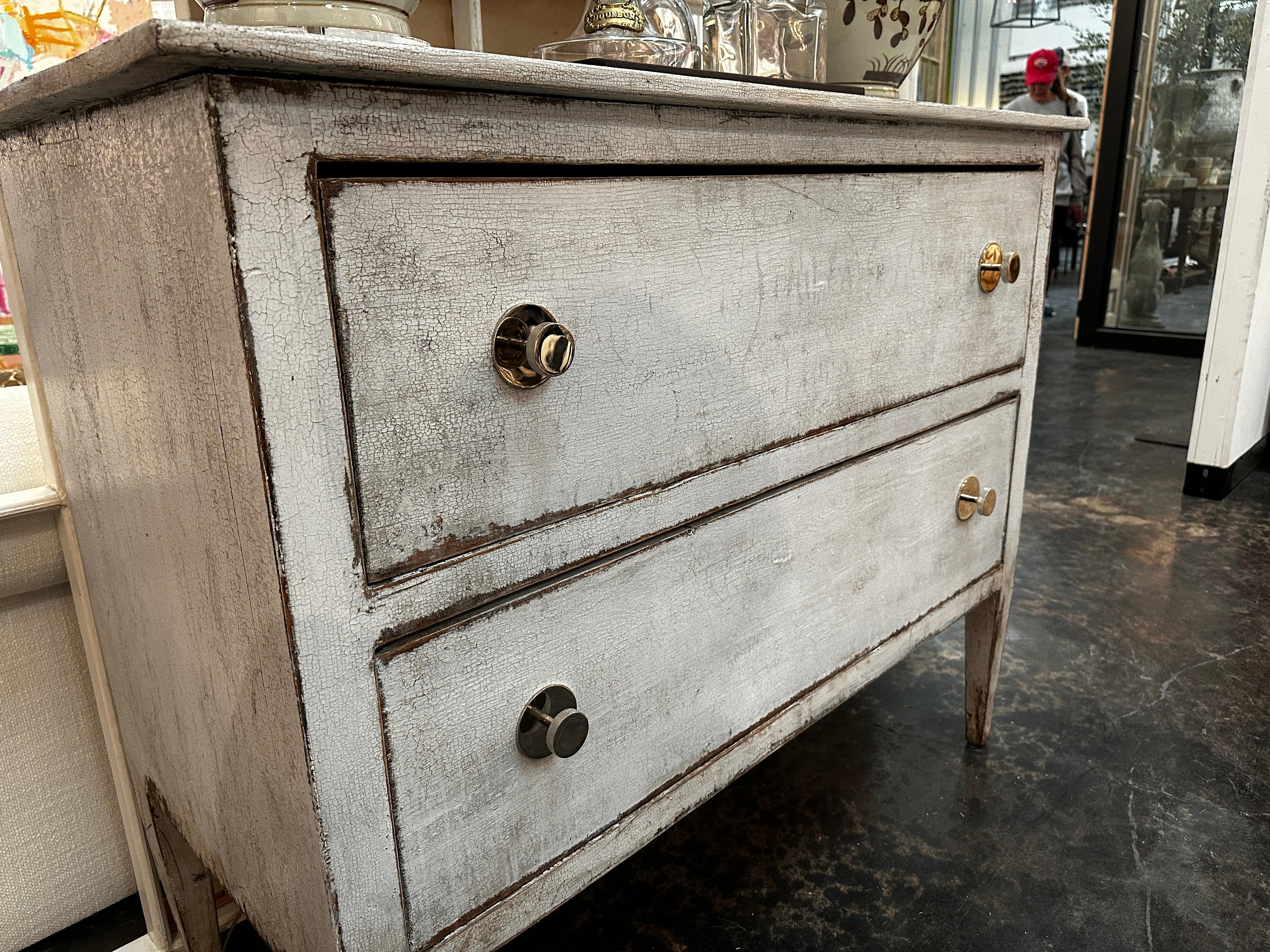 19th Century Antique Italian Painted Chest with nickel knobs For Sale