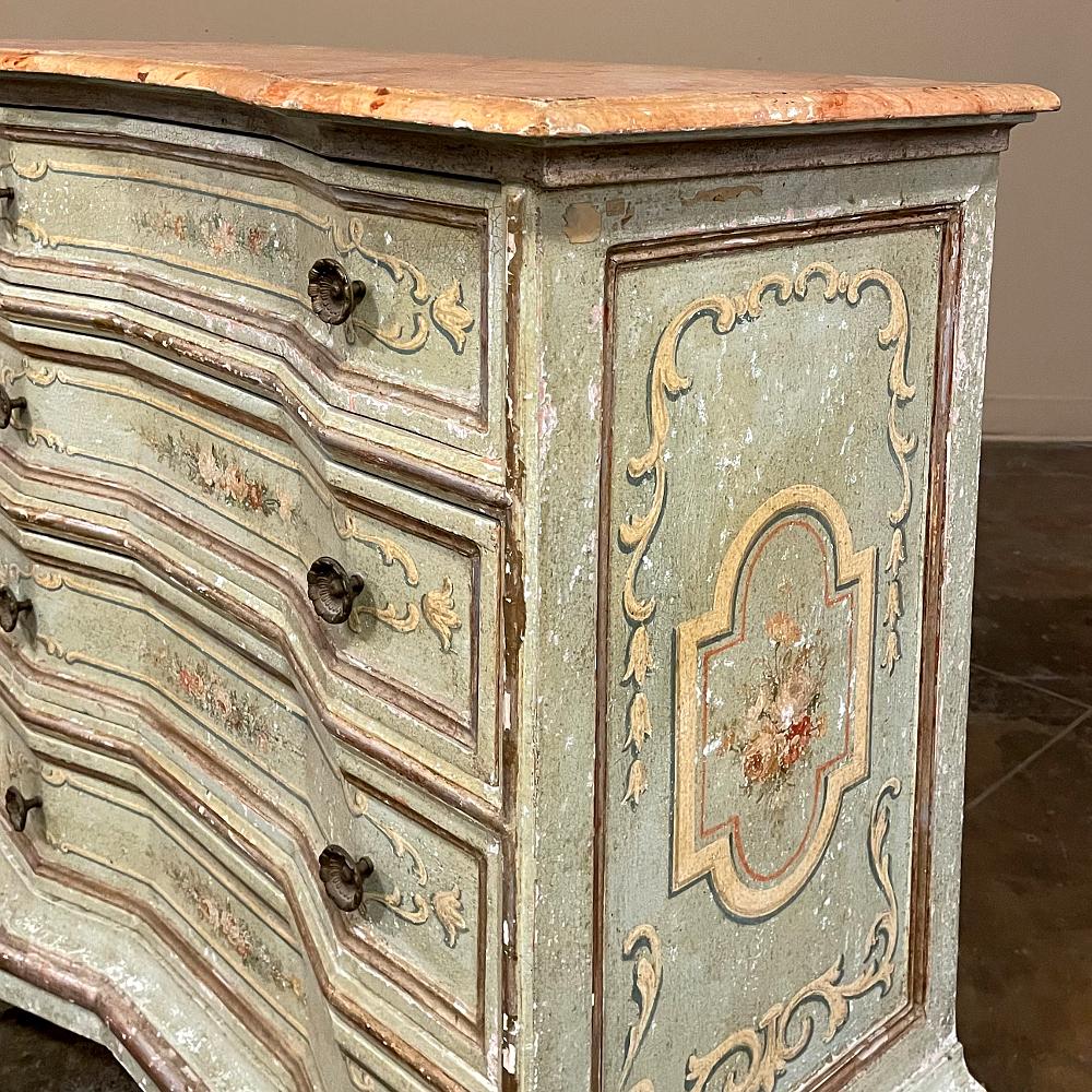 Antique Italian Painted Commode with Faux Painted Marble Top For Sale 3