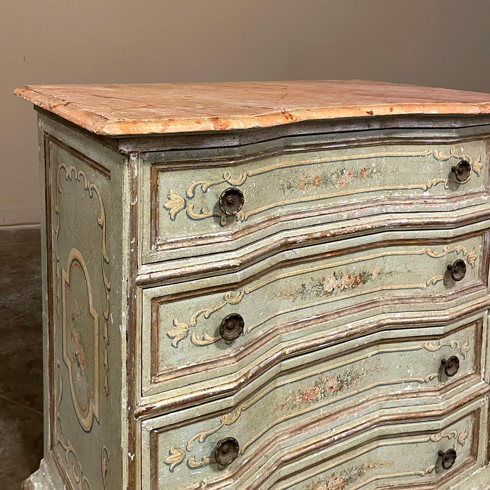 Antique Italian Painted Commode with Faux Painted Marble Top For Sale 5