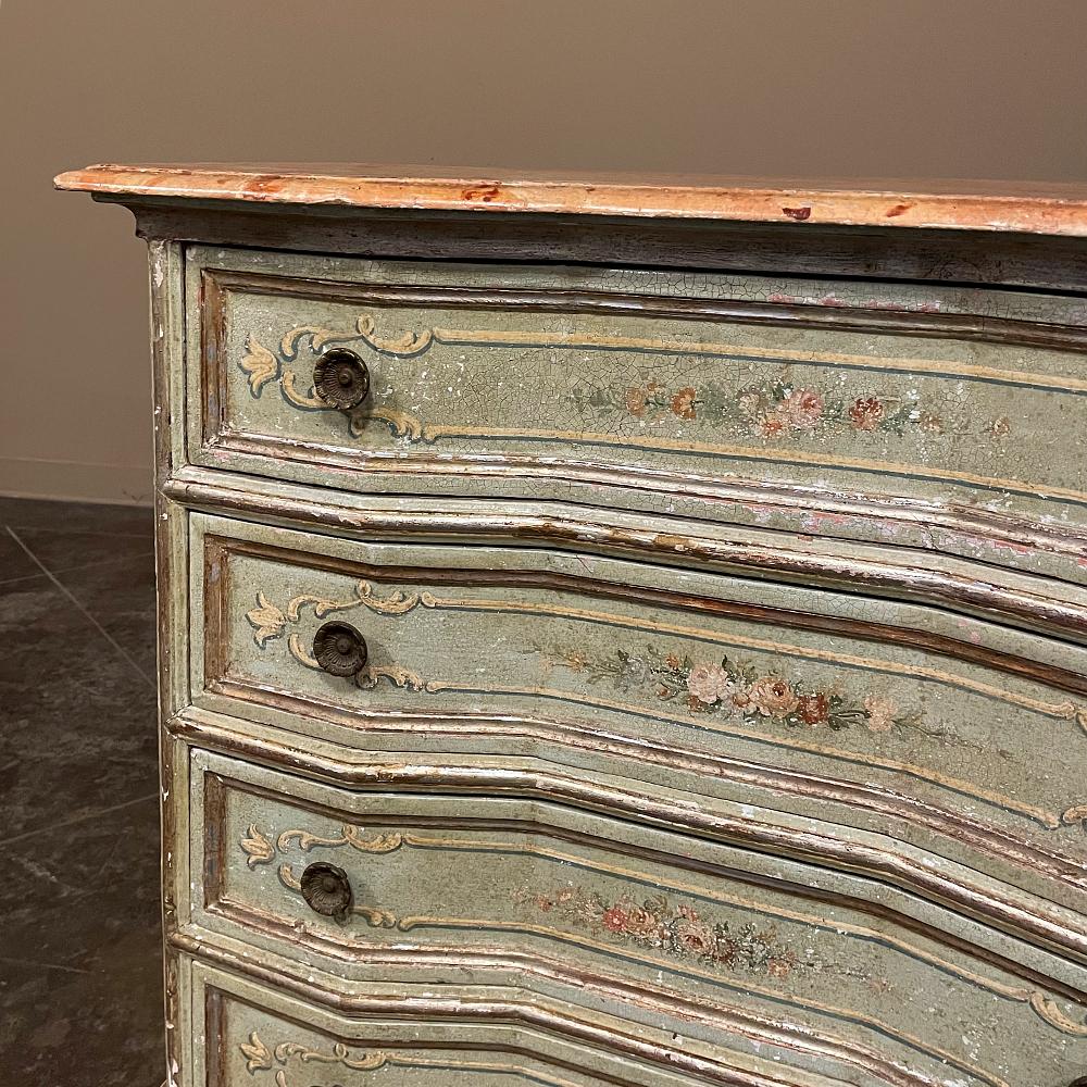 Antique Italian Painted Commode with Faux Painted Marble Top For Sale 7