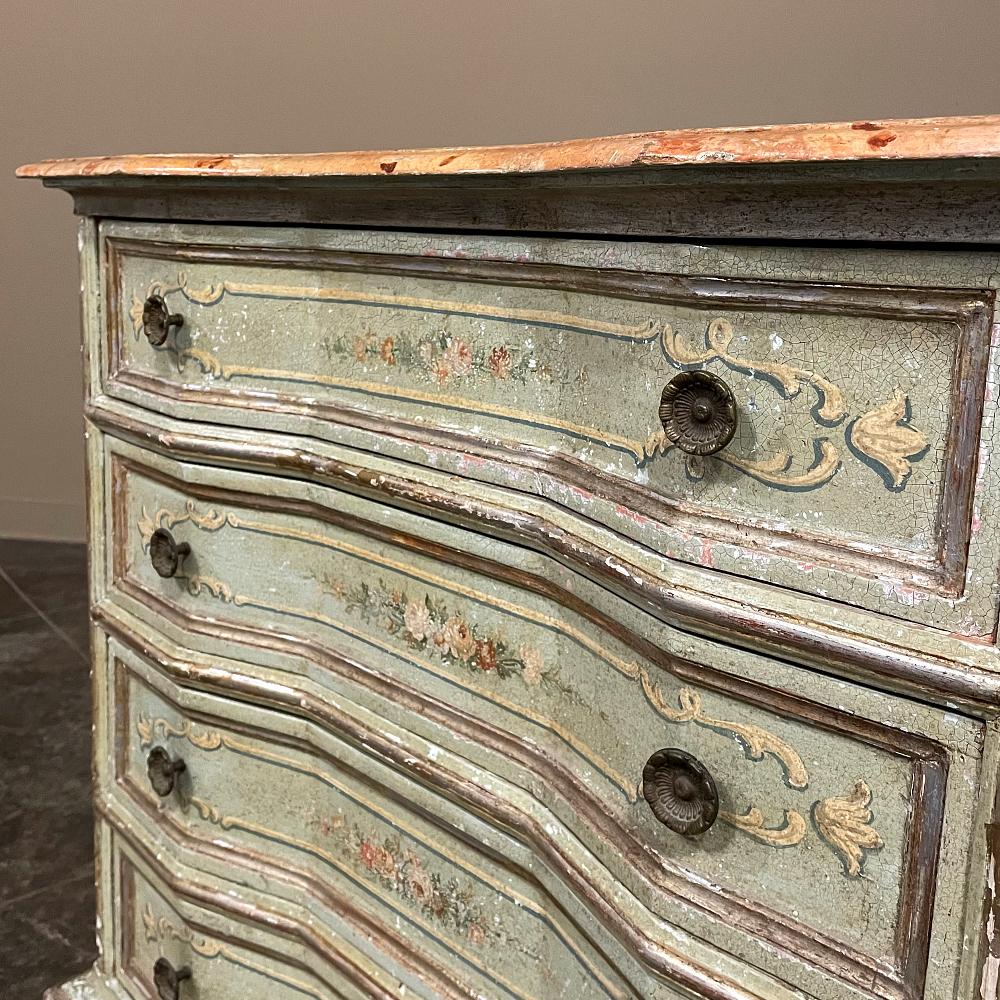Antique Italian Painted Commode with Faux Painted Marble Top For Sale 10