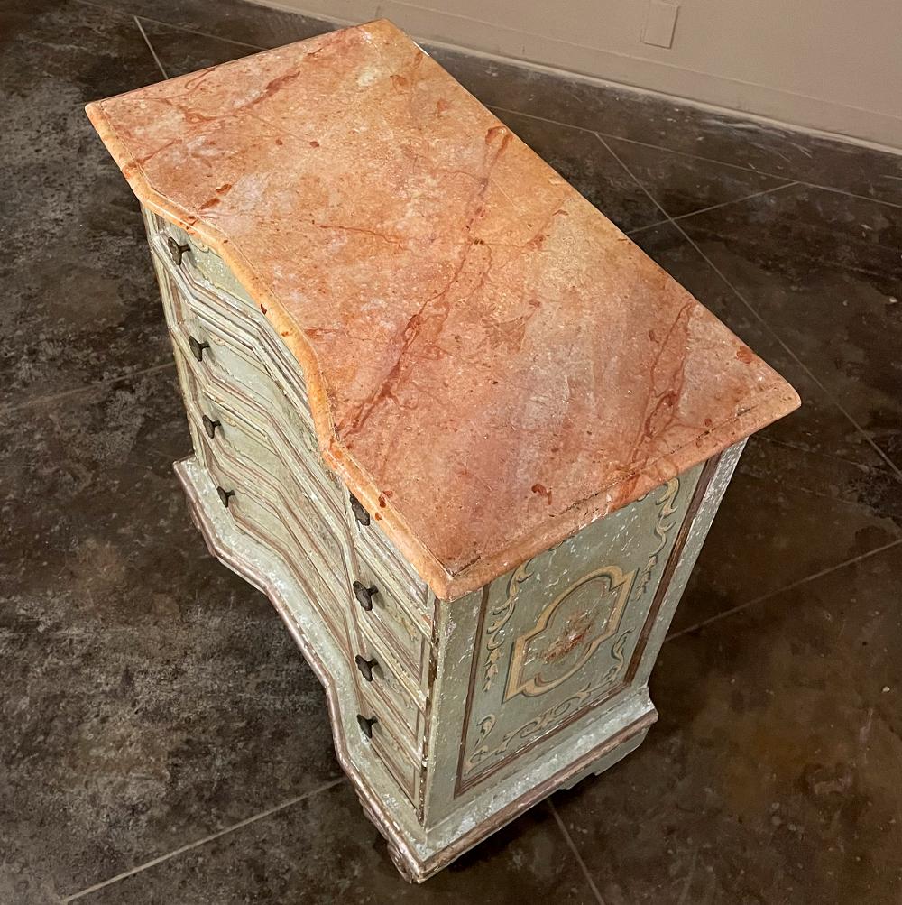 Antique Italian Painted Commode with Faux Painted Marble Top For Sale 11