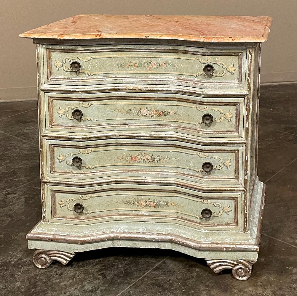 Antique Italian Painted Commode with Faux Painted Marble Top hails from the master artisans of Torino ~ called Turin through the ages ~ with its origins in the 3rd century BC. This example is a product of the neoclassic revival of which there have