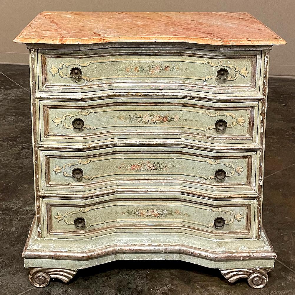 Neoclassical Revival Antique Italian Painted Commode with Faux Painted Marble Top For Sale