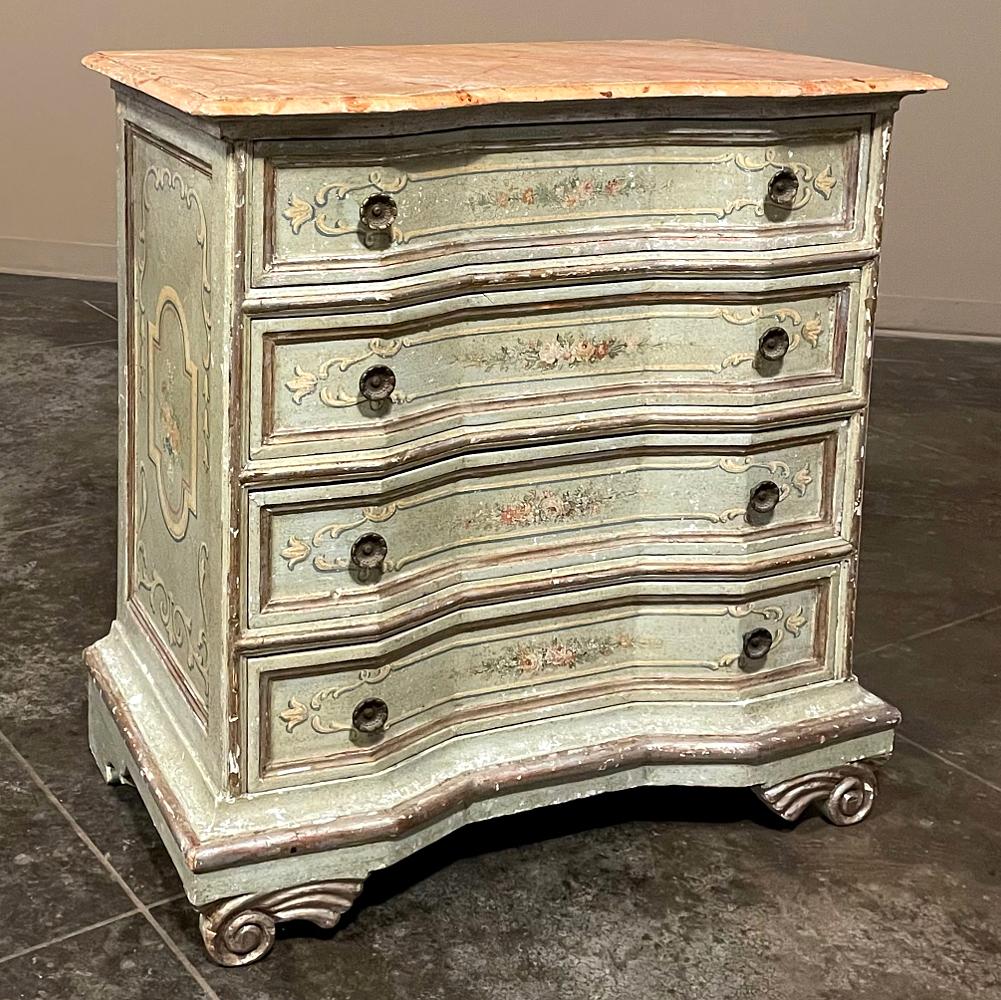 Hand-Painted Antique Italian Painted Commode with Faux Painted Marble Top For Sale
