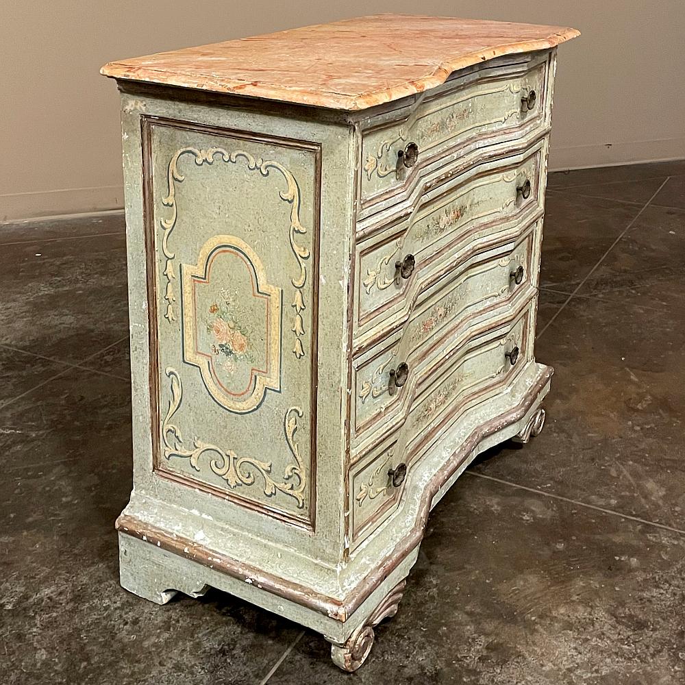 Antique Italian Painted Commode with Faux Painted Marble Top In Good Condition For Sale In Dallas, TX