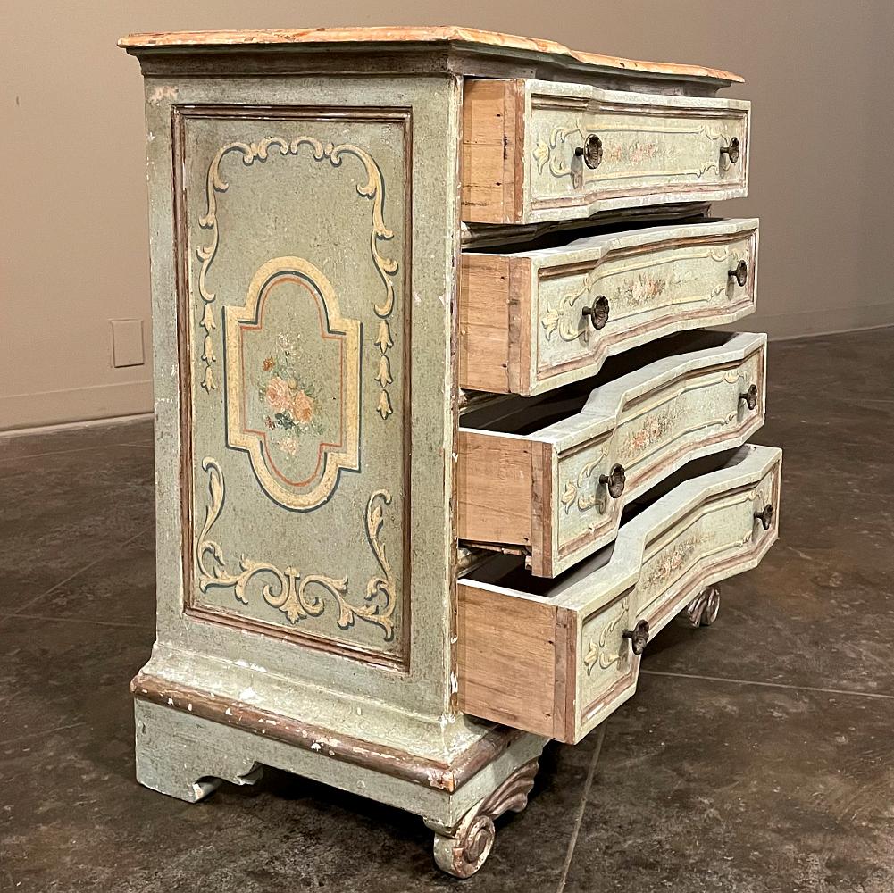 Antique Italian Painted Commode with Faux Painted Marble Top For Sale 1