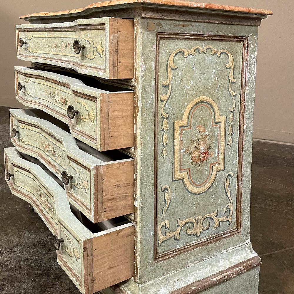 Antique Italian Painted Commode with Faux Painted Marble Top For Sale 2