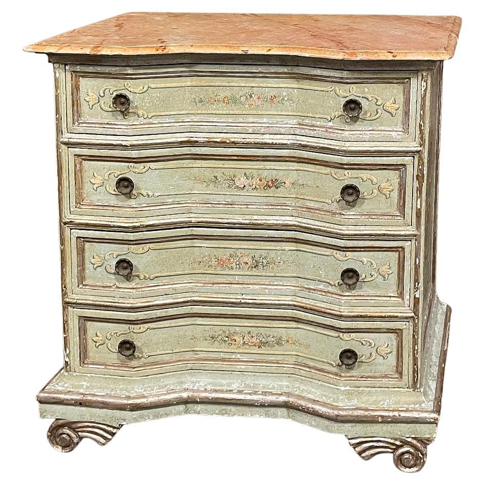 Antique Italian Painted Commode with Faux Painted Marble Top For Sale