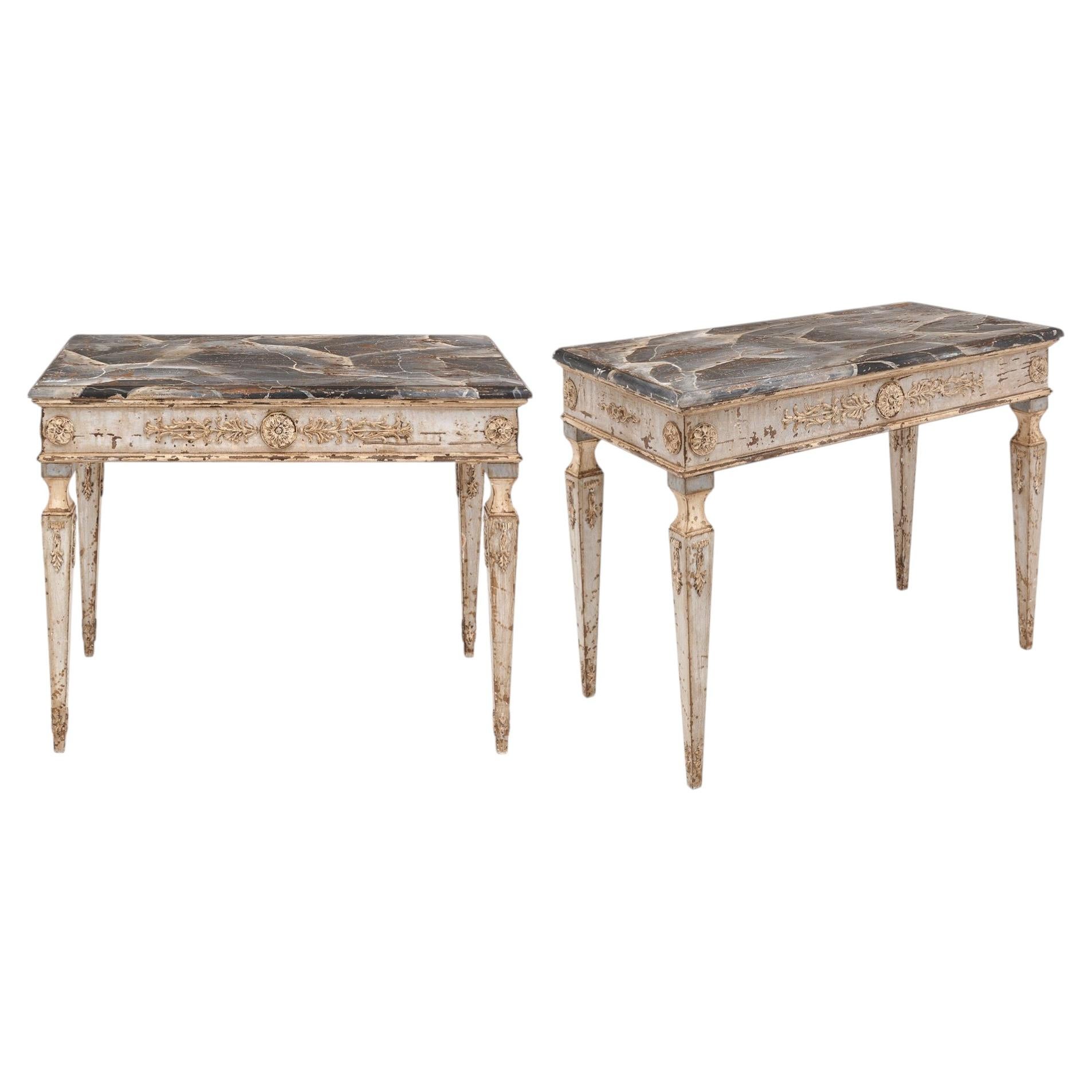 Antique Italian Painted Consoles, Faux Marble, Hand-Painted