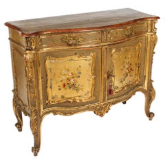 Antique Italian Painted Parcel Gilt Serpentine Cabinet Commode 19th Century