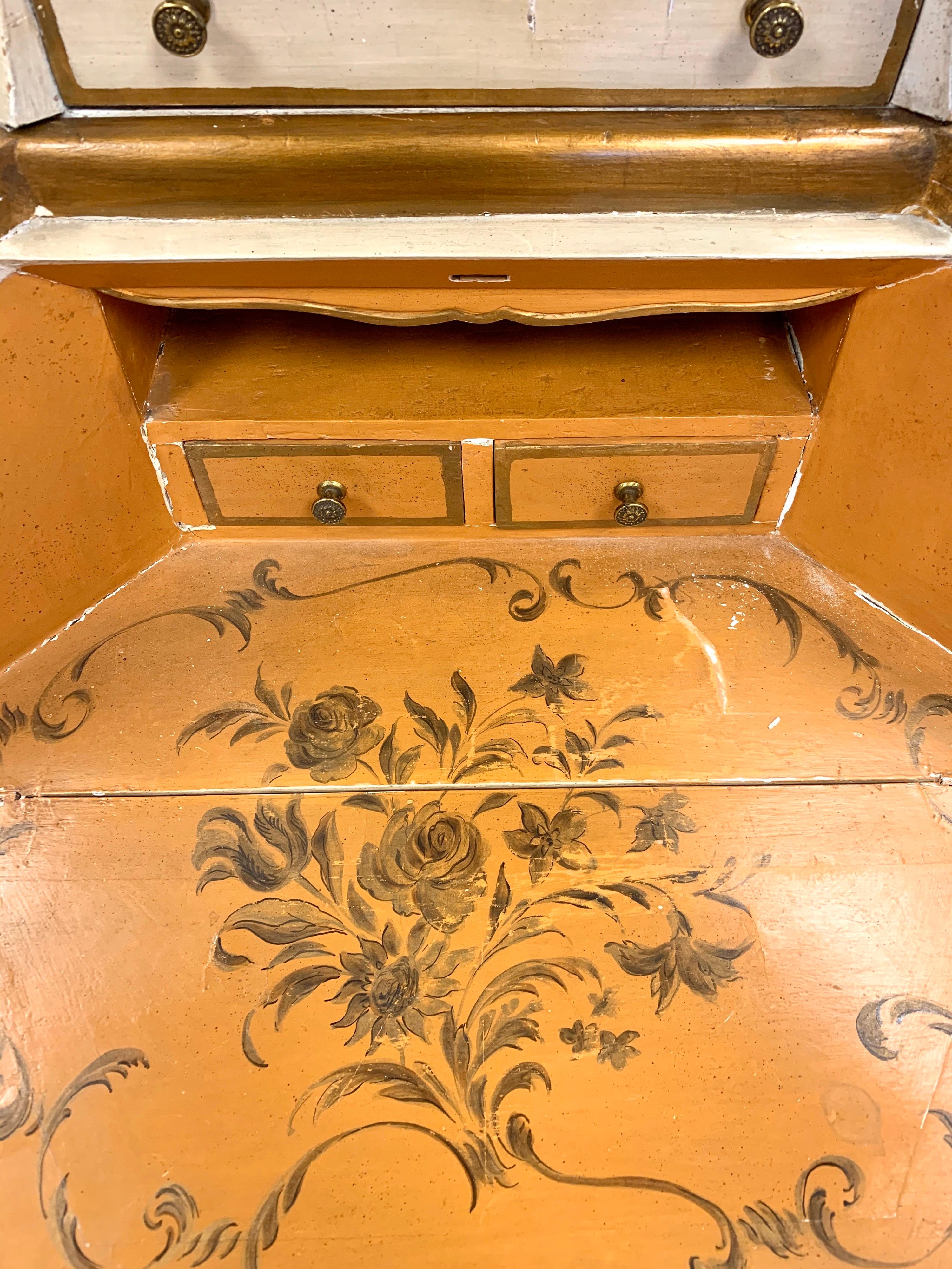 Antique Italian Painted Secretary Desk Bookcase 1