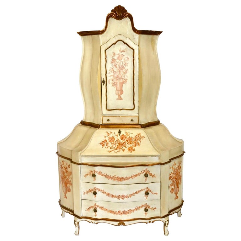 Antique Italian Painted Secretary Desk Bookcase at 1stDibs