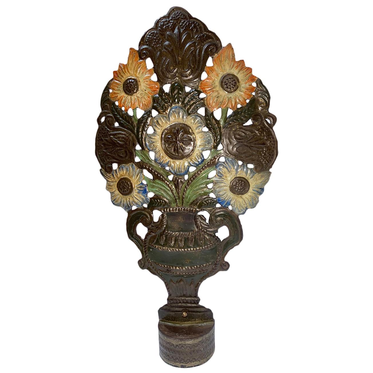 Antique Italian Painted Tole Table Lamp For Sale