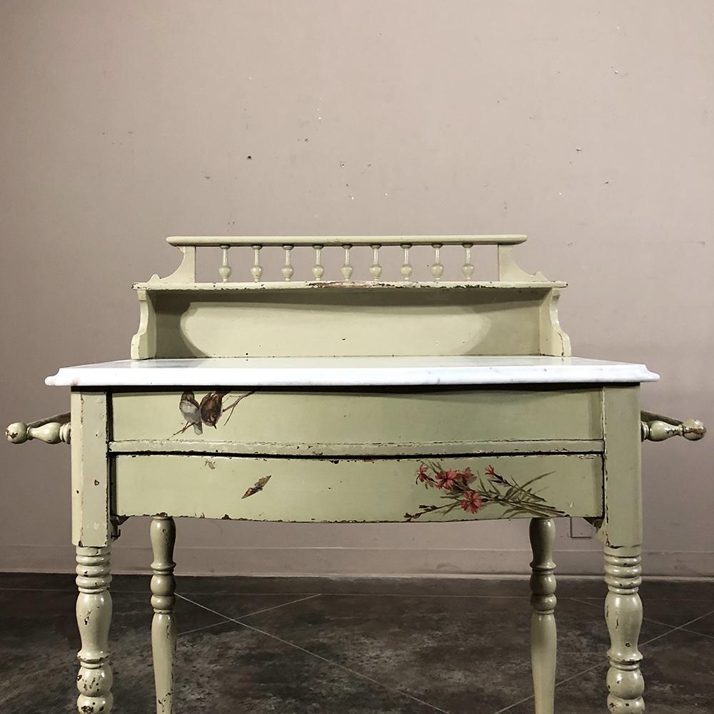 Hand-Crafted Antique Italian Painted Washstand, Vanity