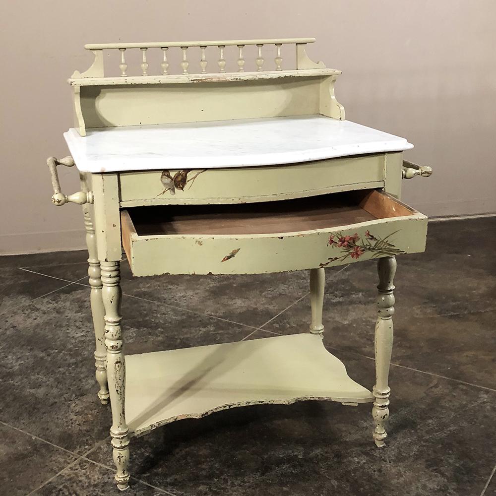 Marble Antique Italian Painted Washstand, Vanity