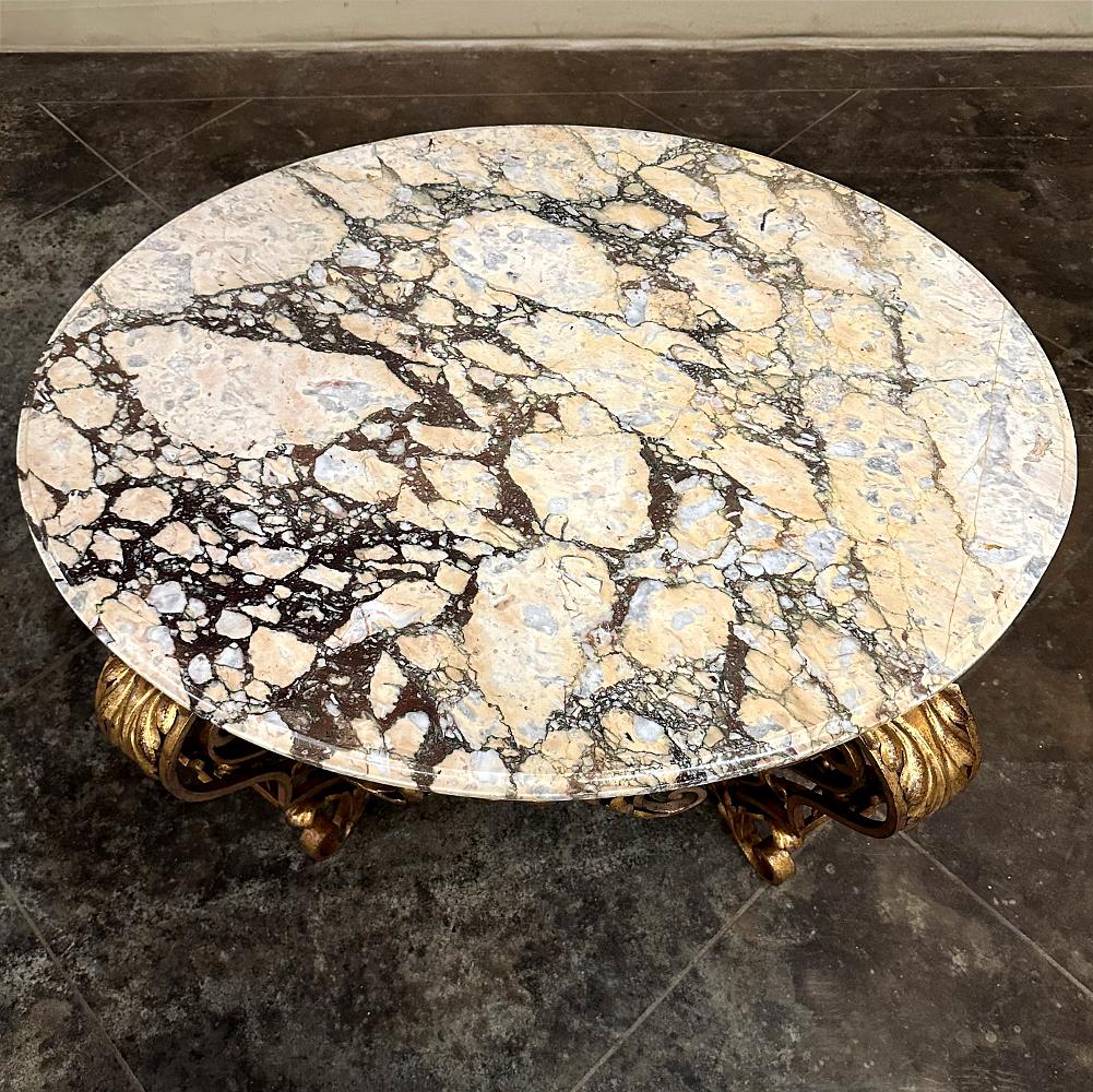 Antique Italian Painted Wrought Iron Marble Top Coffee Table For Sale 4