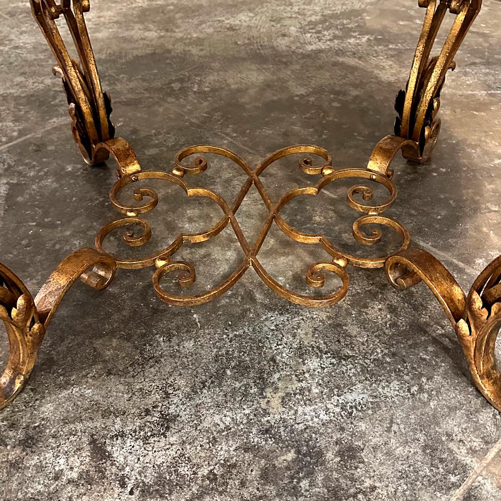 Antique Italian Painted Wrought Iron Marble Top Coffee Table For Sale 5