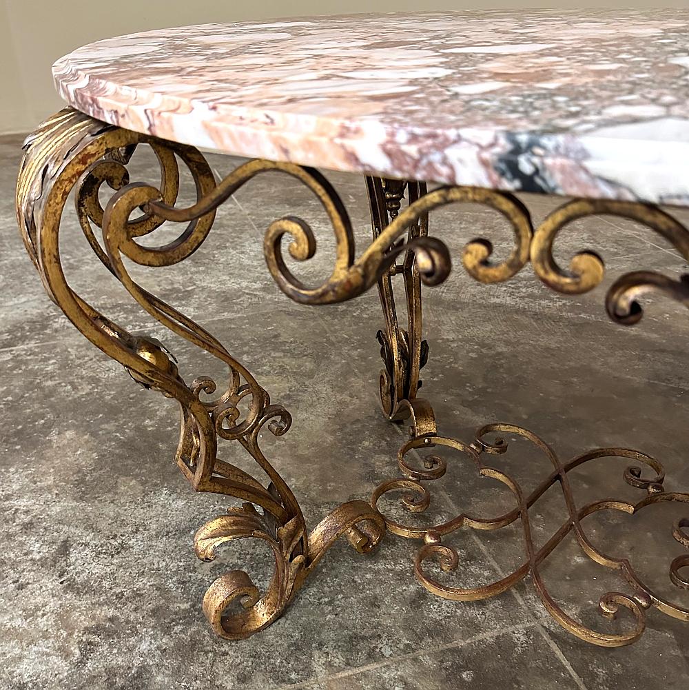 Antique Italian Painted Wrought Iron Marble Top Coffee Table For Sale 5