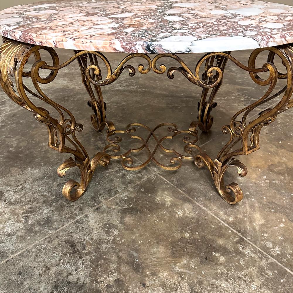 Antique Italian Painted Wrought Iron Marble Top Coffee Table For Sale 6