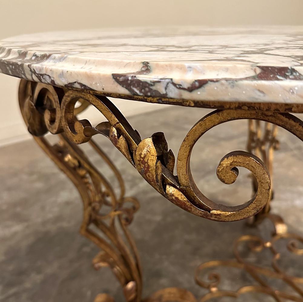Antique Italian Painted Wrought Iron Marble Top Coffee Table For Sale 7