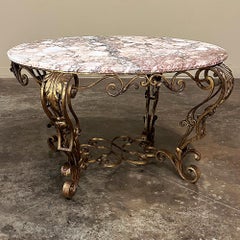 Antique Italian Painted Wrought Iron Marble Top Coffee Table