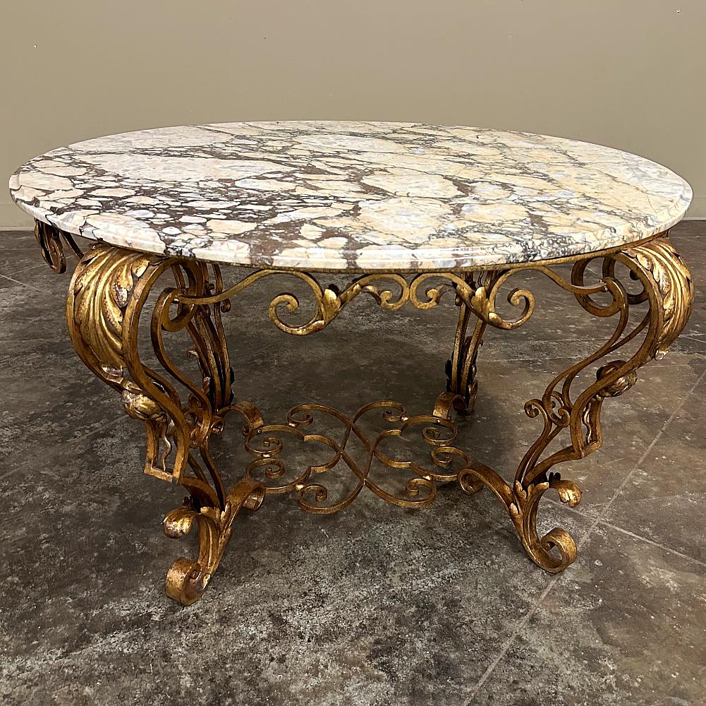 Antique Italian Painted Wrought Iron Marble Top Coffee Table For Sale 1