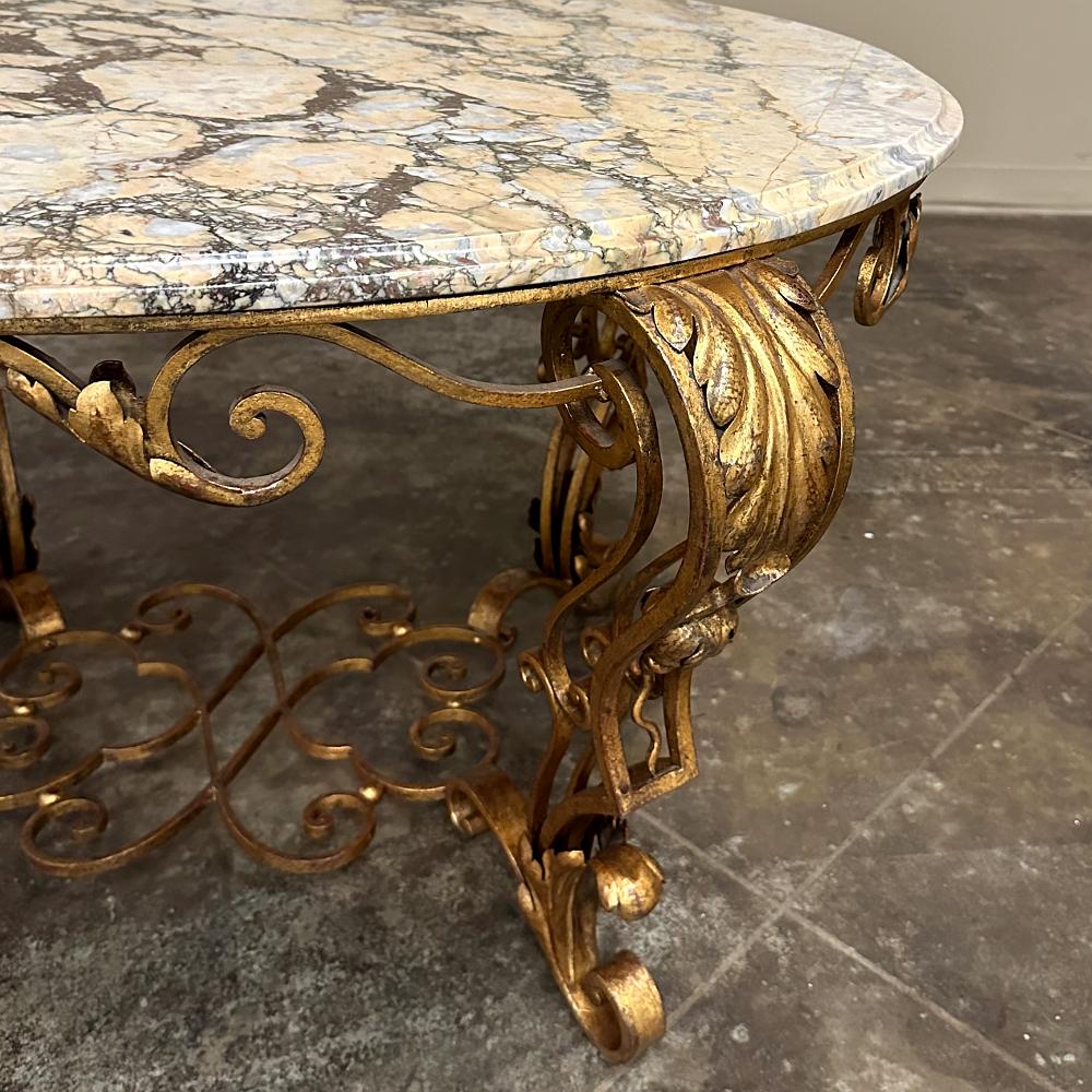 Antique Italian Painted Wrought Iron Marble Top Coffee Table For Sale 2